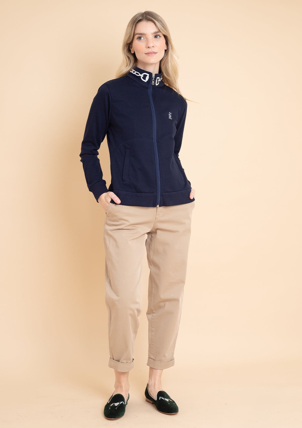 Harmonia Embroidered Zip-Up Jacket | Navy