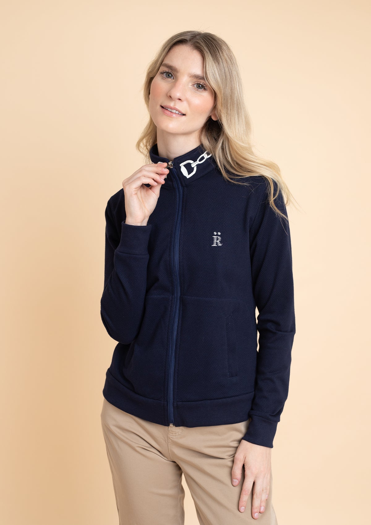 Harmonia Embroidered Zip-Up Jacket | Navy