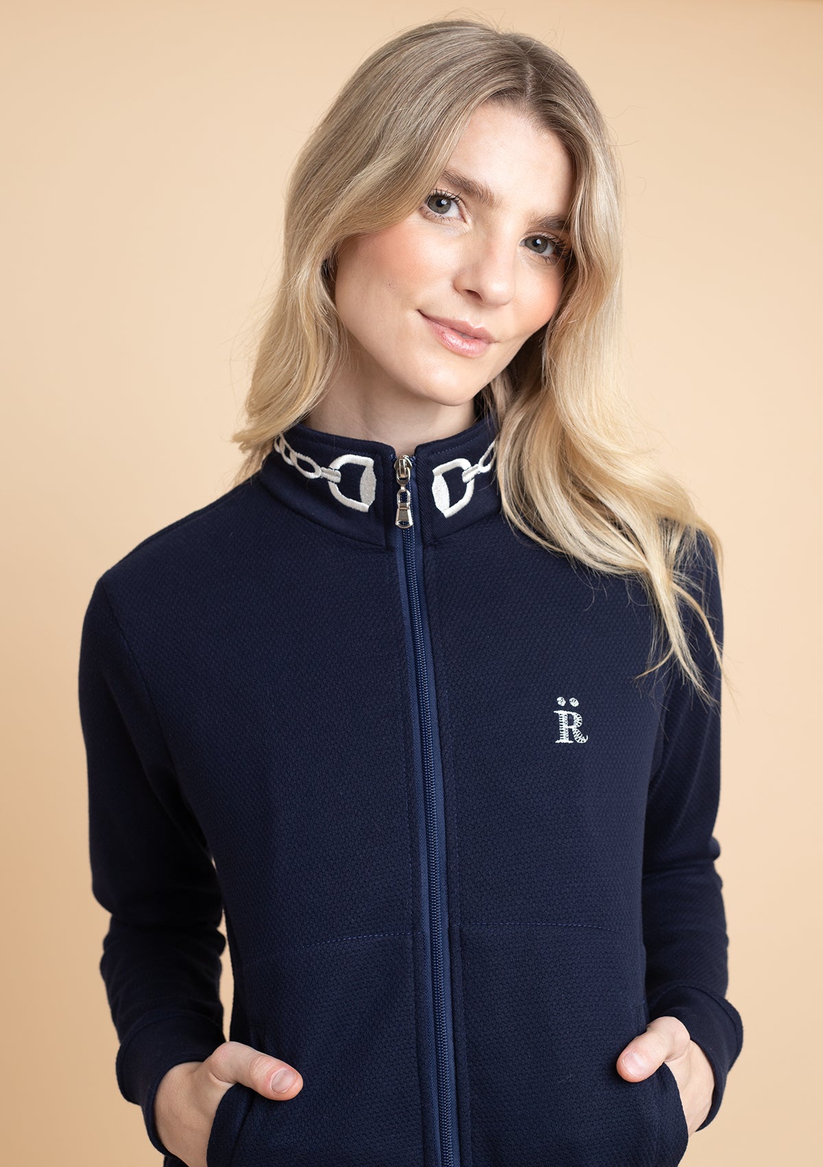 Harmonia Embroidered Zip-Up Jacket | Navy