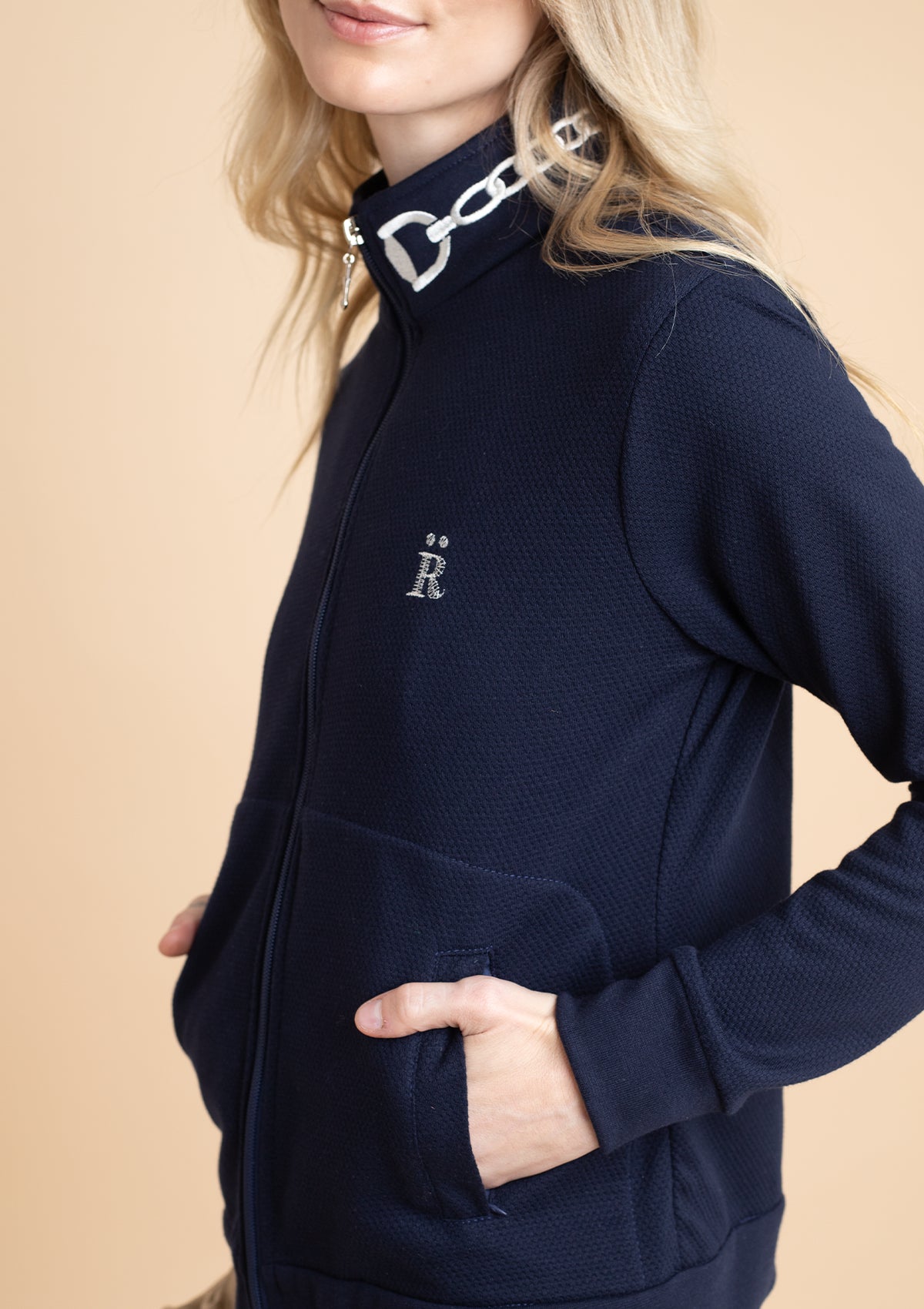 Harmonia Embroidered Zip-Up Jacket | Navy