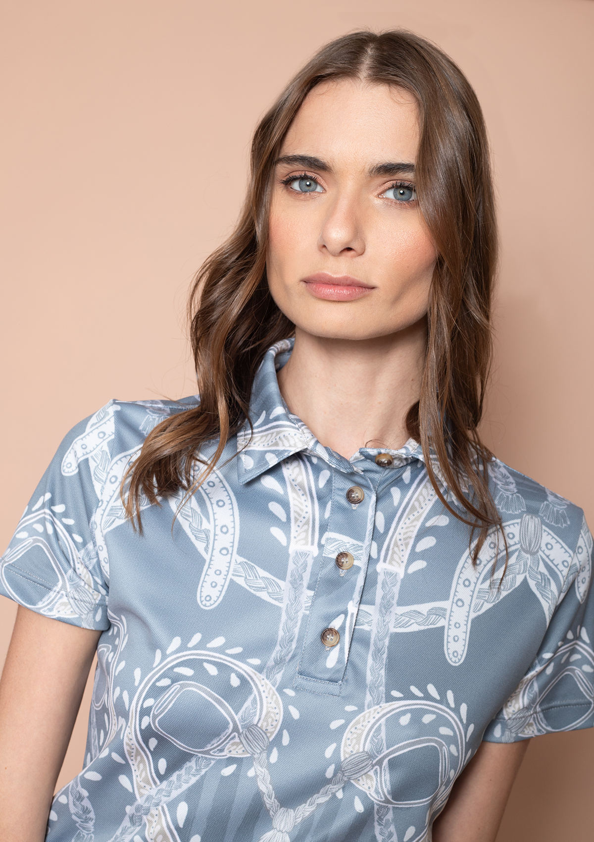 Harmony Polo-Shirt Short Sleeve Hoofprints Print | Ashen