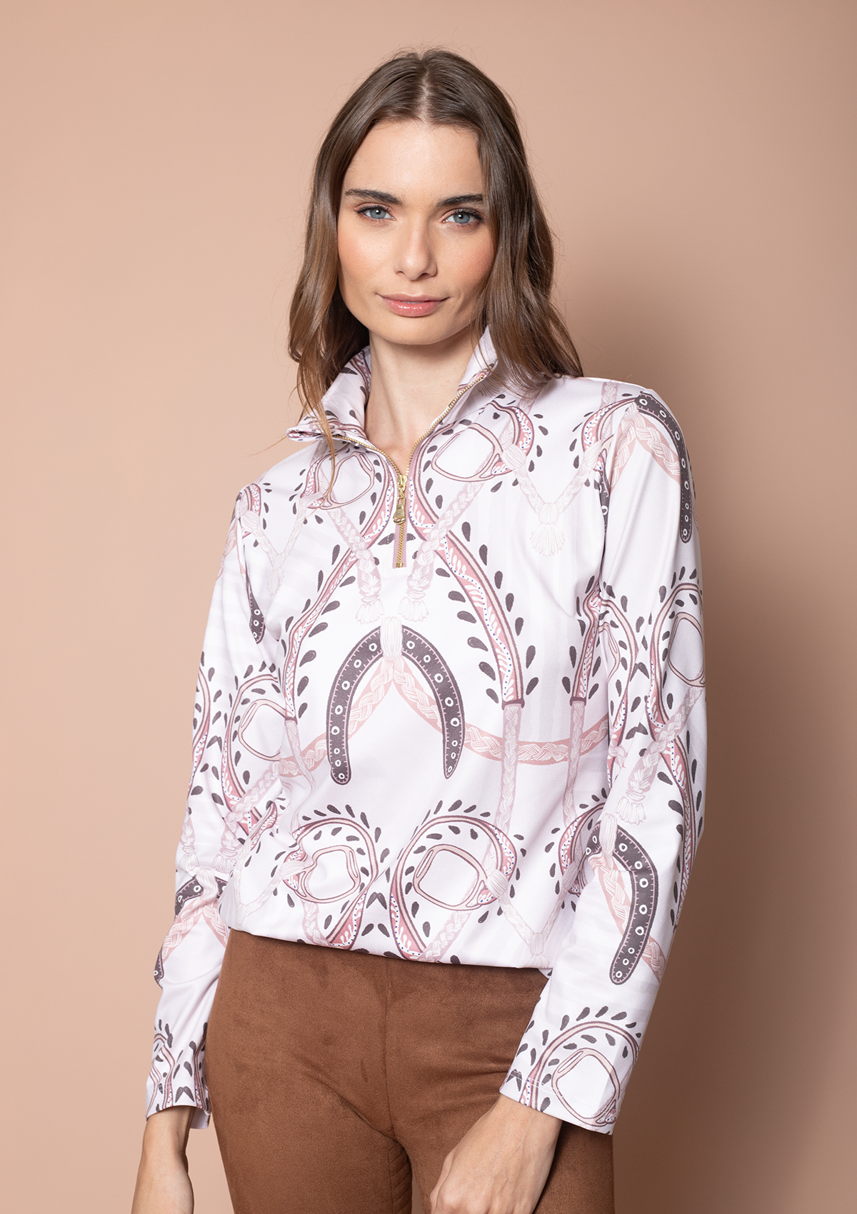 Harmony Quarter-Zip Hoofprints Print | Russet