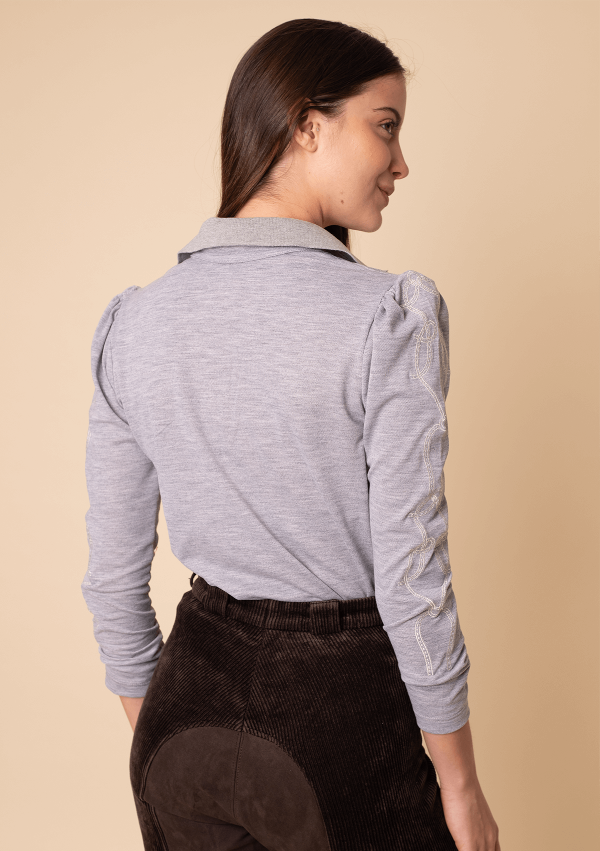Elise Polo | Long Sleeves Embroidered | Sage