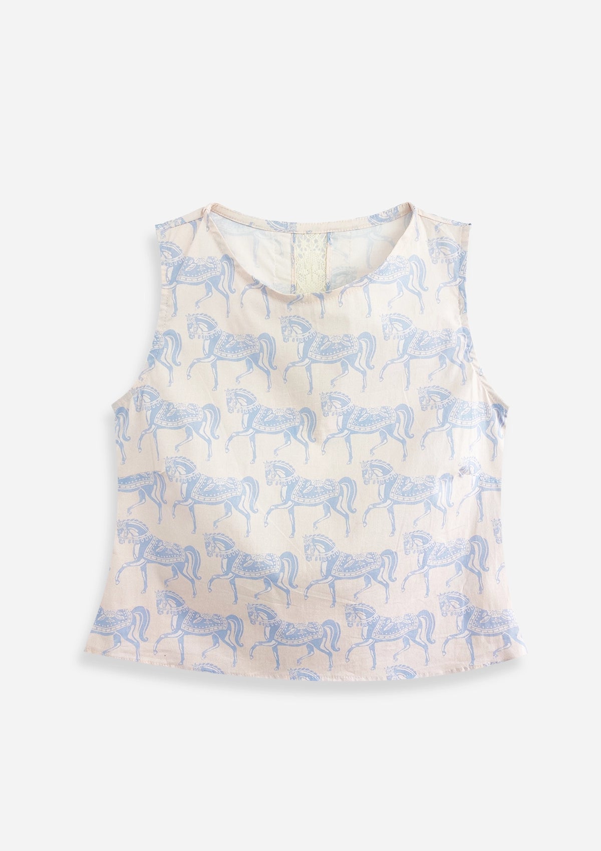 Jazmine Sleeveless Cotton Top | Blossomare Print | Cream and light blue - Rönner