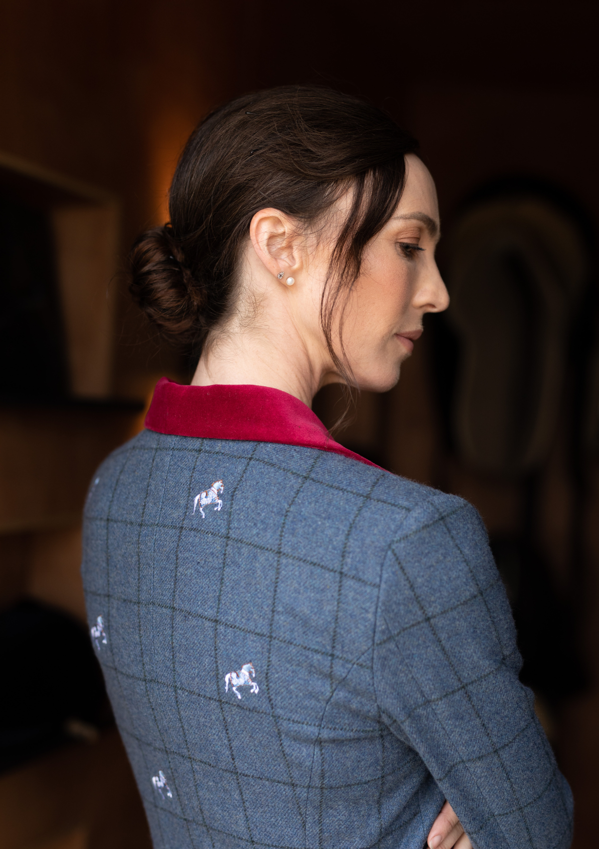Linen Embroidered Blazer | Blue