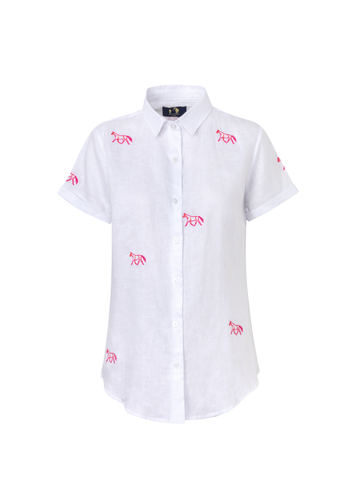 Sundown Linen Shirt | Short Sleeve | Embroidered Horses | White