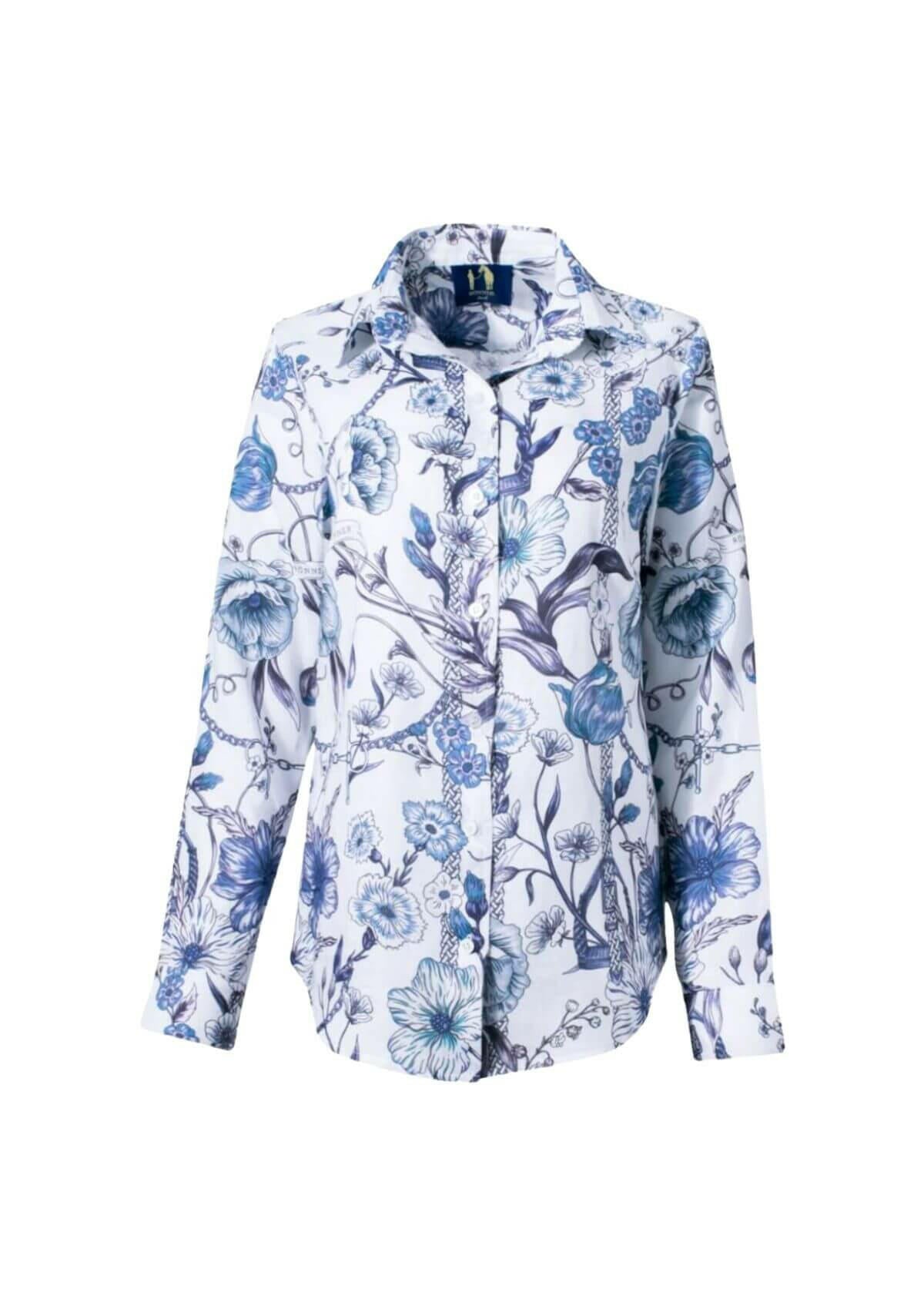 Basic Linen Shirt | Botany Print | Blue & White