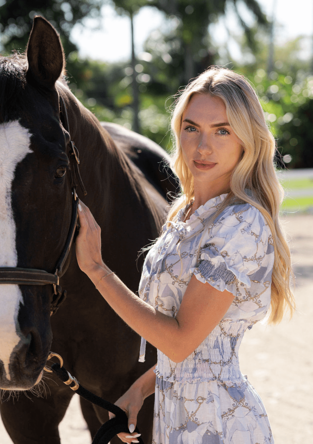 Amelie Linen Long Dress | Geo Horses Print | Pastel