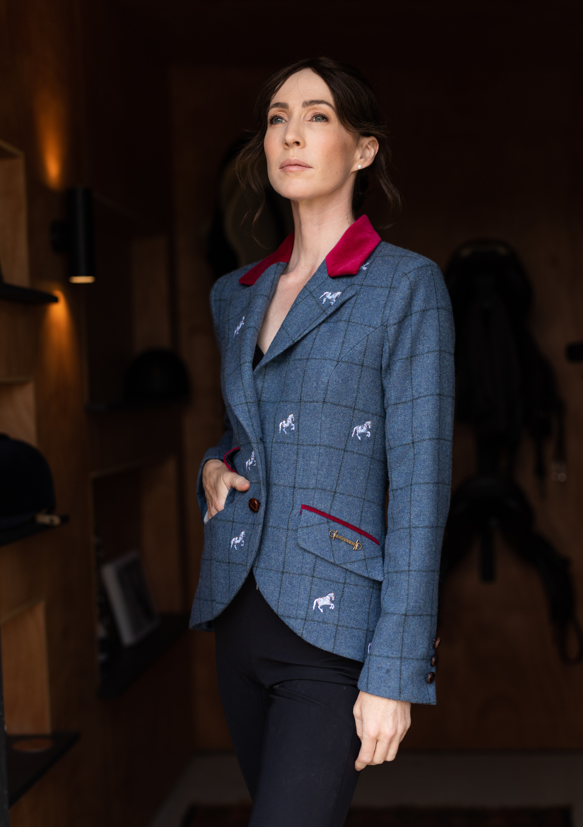 Linen Embroidered Blazer | Blue