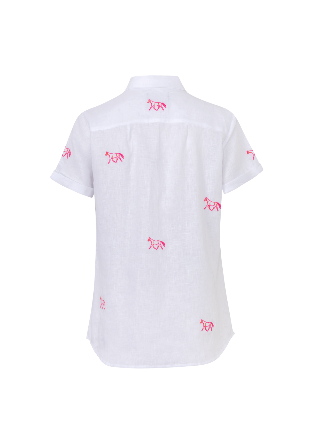 Sundown Linen Shirt | Short Sleeve | Embroidered Horses | White