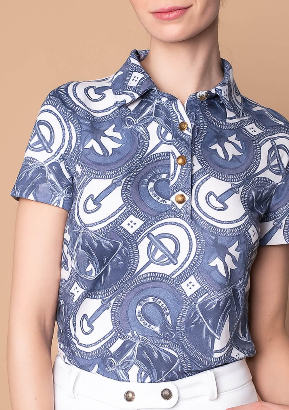 Noelia Polo-Shirt | Short Sleeve | Horseovals Print | Cobalt - Rönner