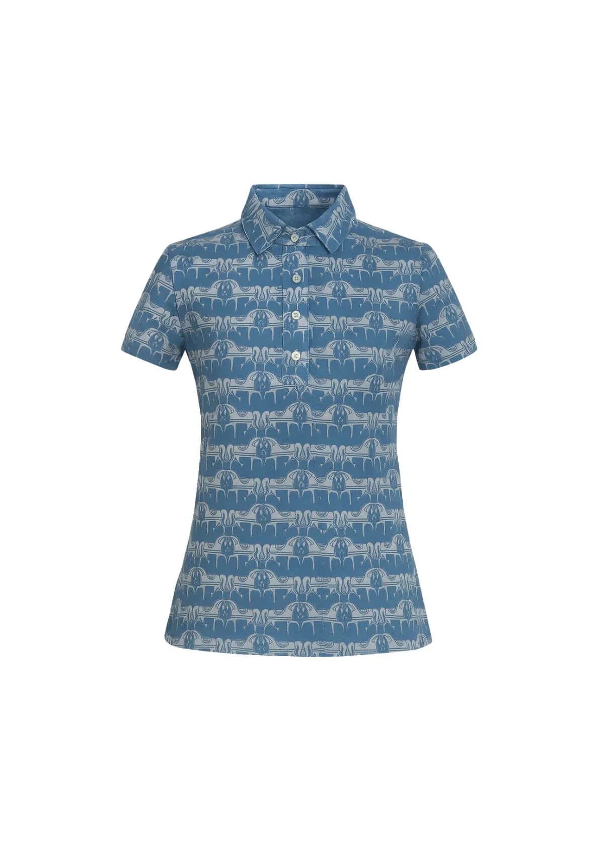 Cotton Comfort Polo-Shirt | Short Sleeve | Steed Print | Blue | Sample - Rönner