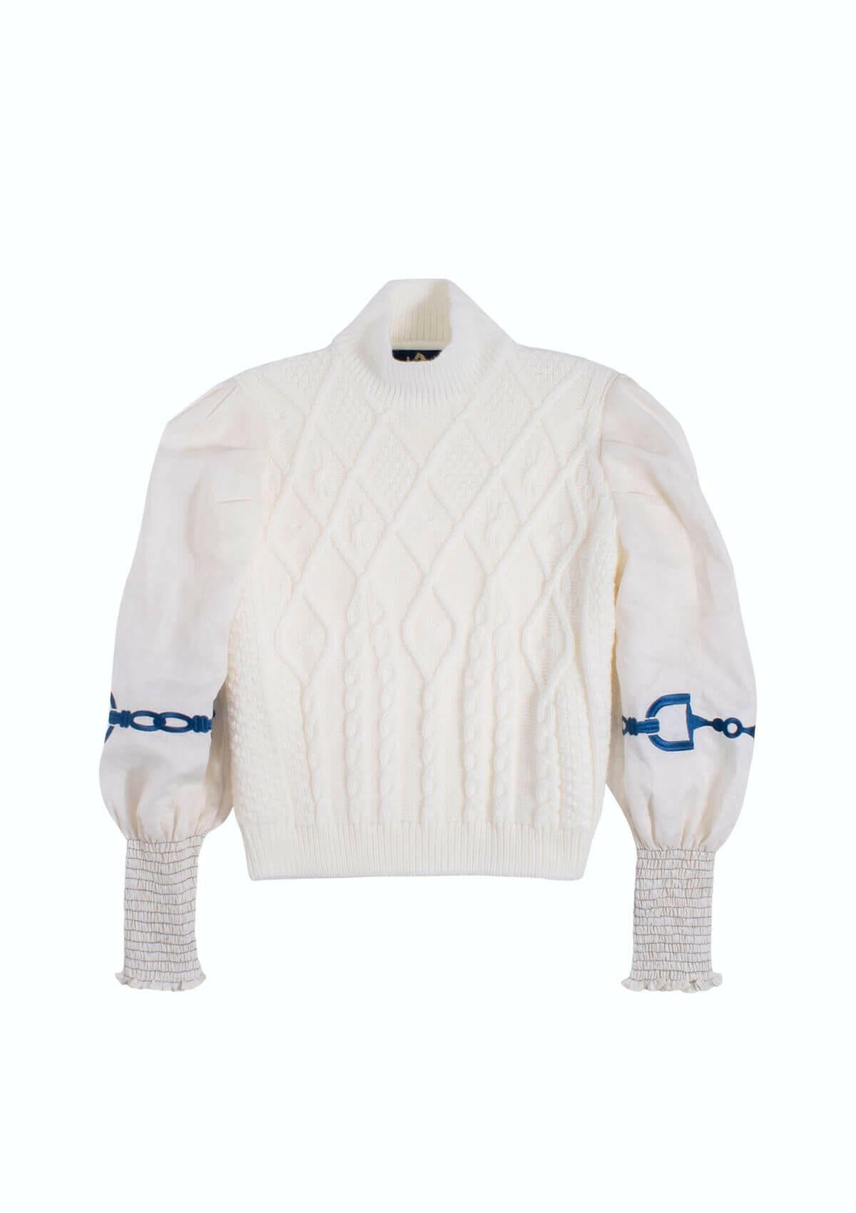 Ellie Cable Knit Sweater | Embroidered | Cream