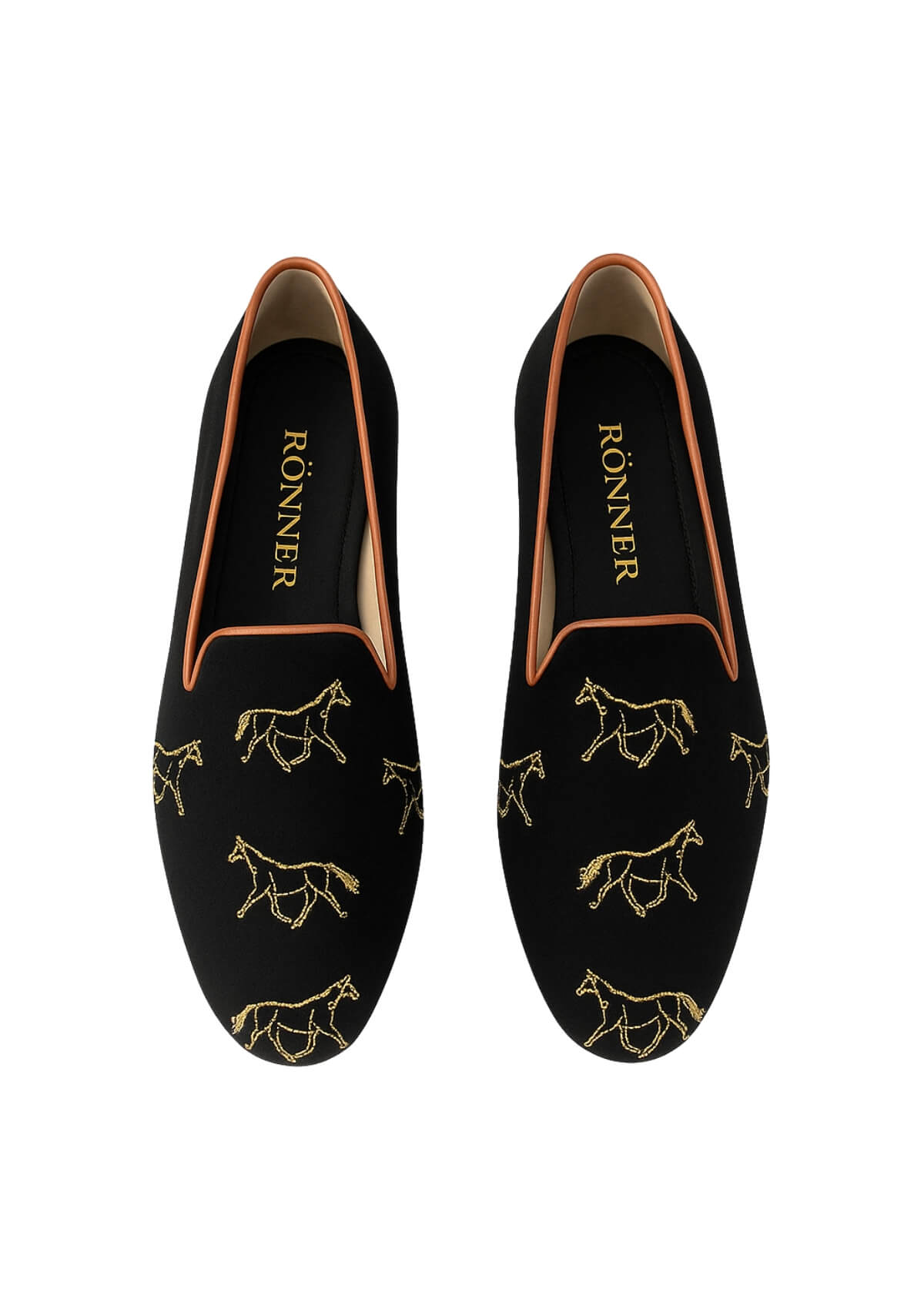 Mimosa Velvet Loafers | Horses | Black & Gold