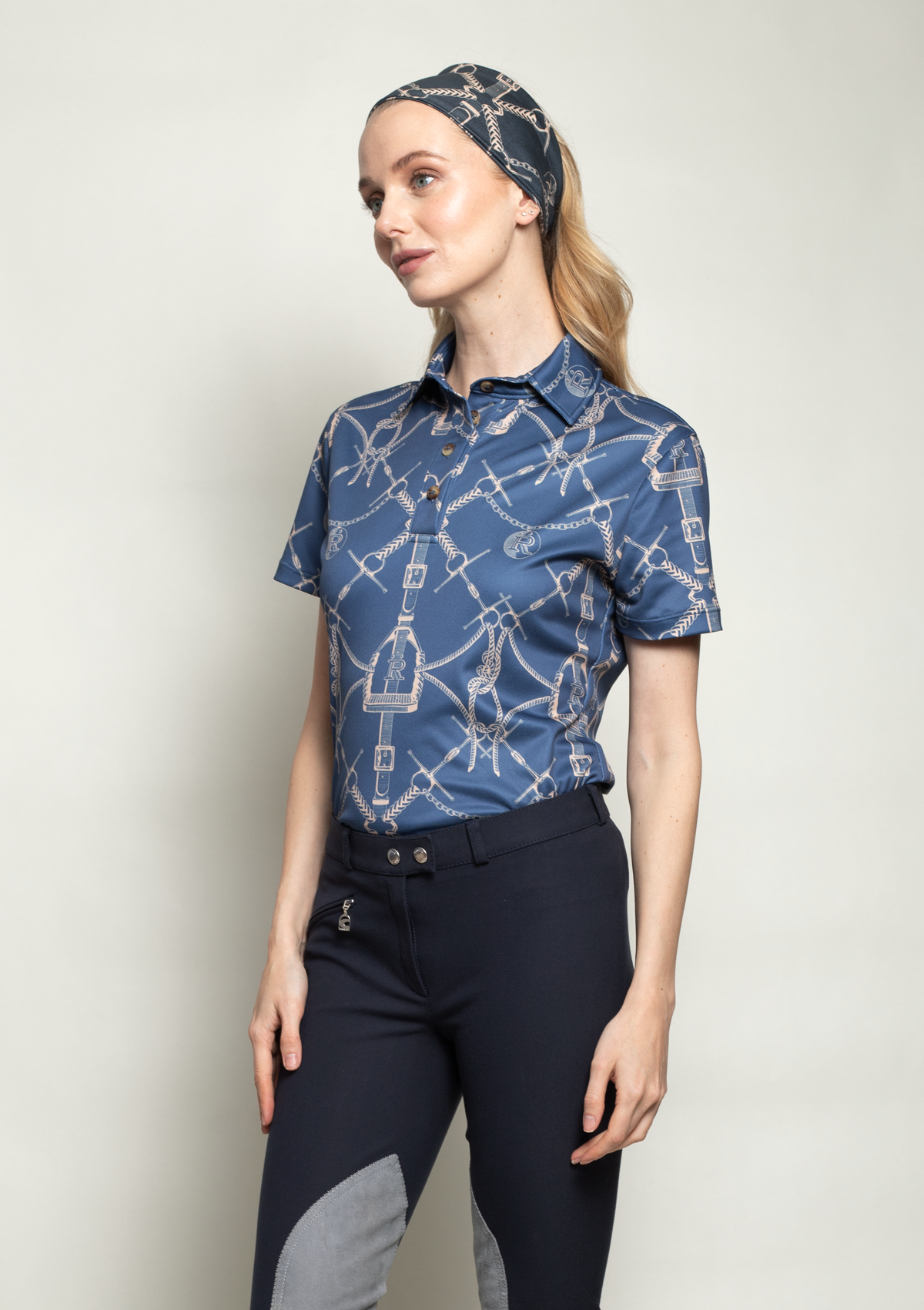 Noelia Polo-Shirt | Short Sleeve | Morsetti Print | Navy | Sample