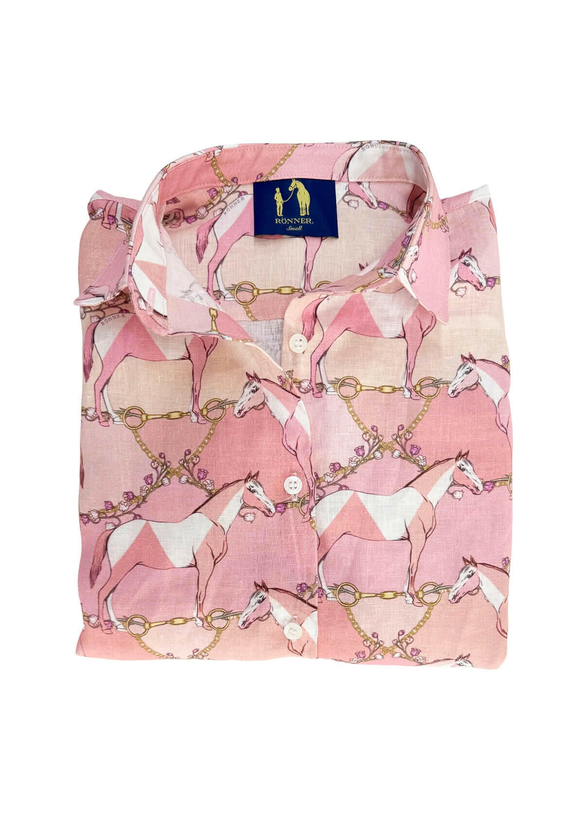 Basic Linen Shirt | Short Sleeve | Geo Horses Print | Rose