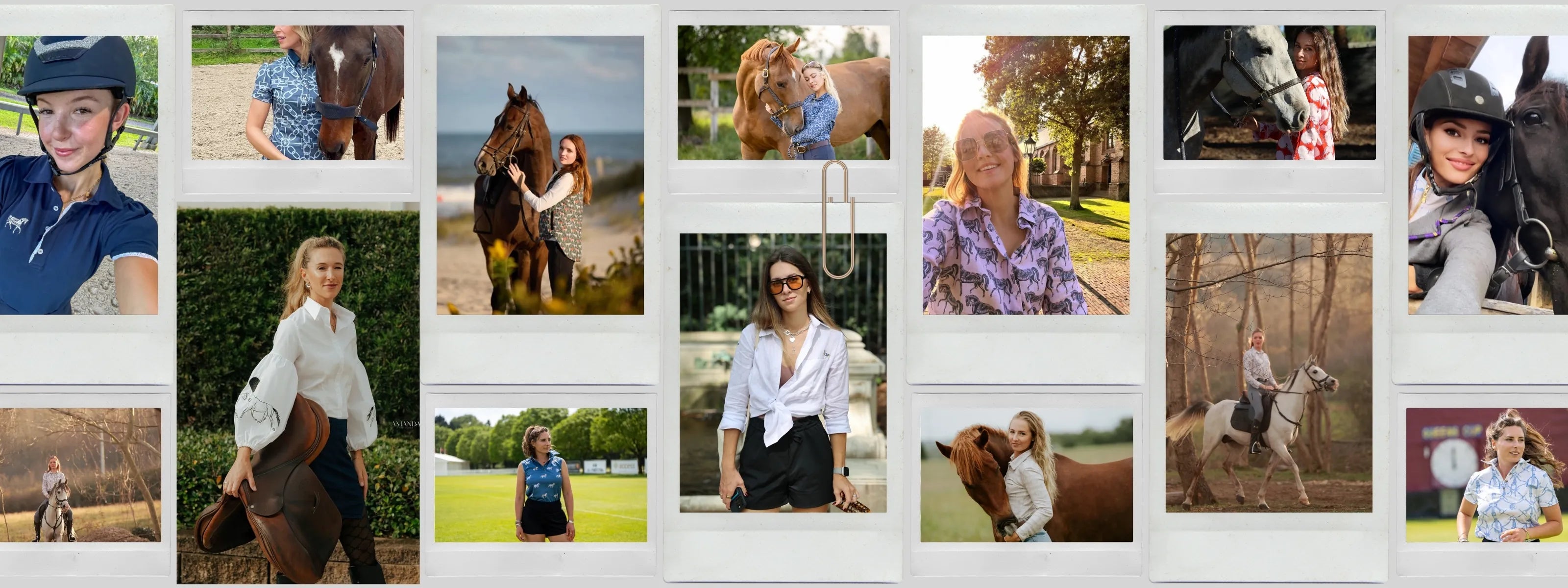 Collage of people with horses in various settings