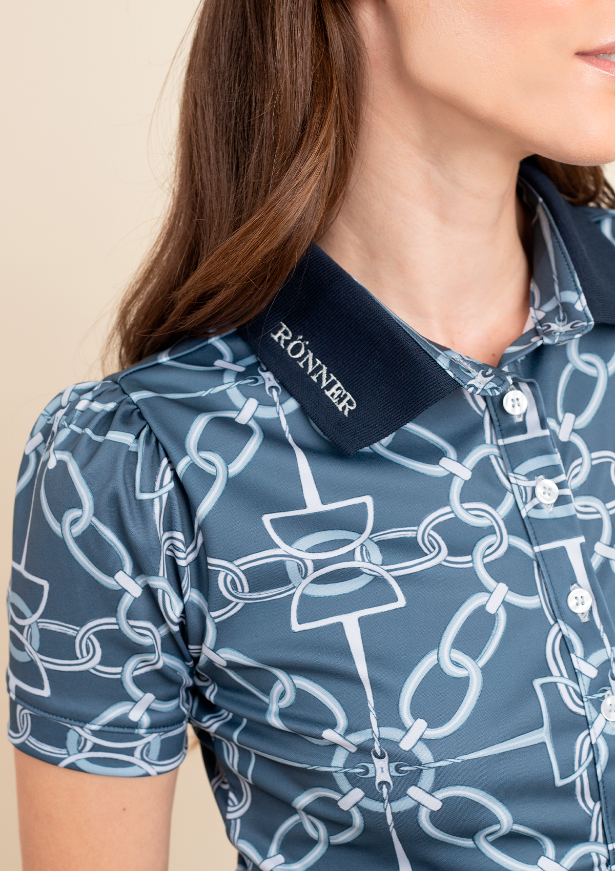 Olivia Polo-Shirt | Short Sleeve | Chainlink Print | Navy