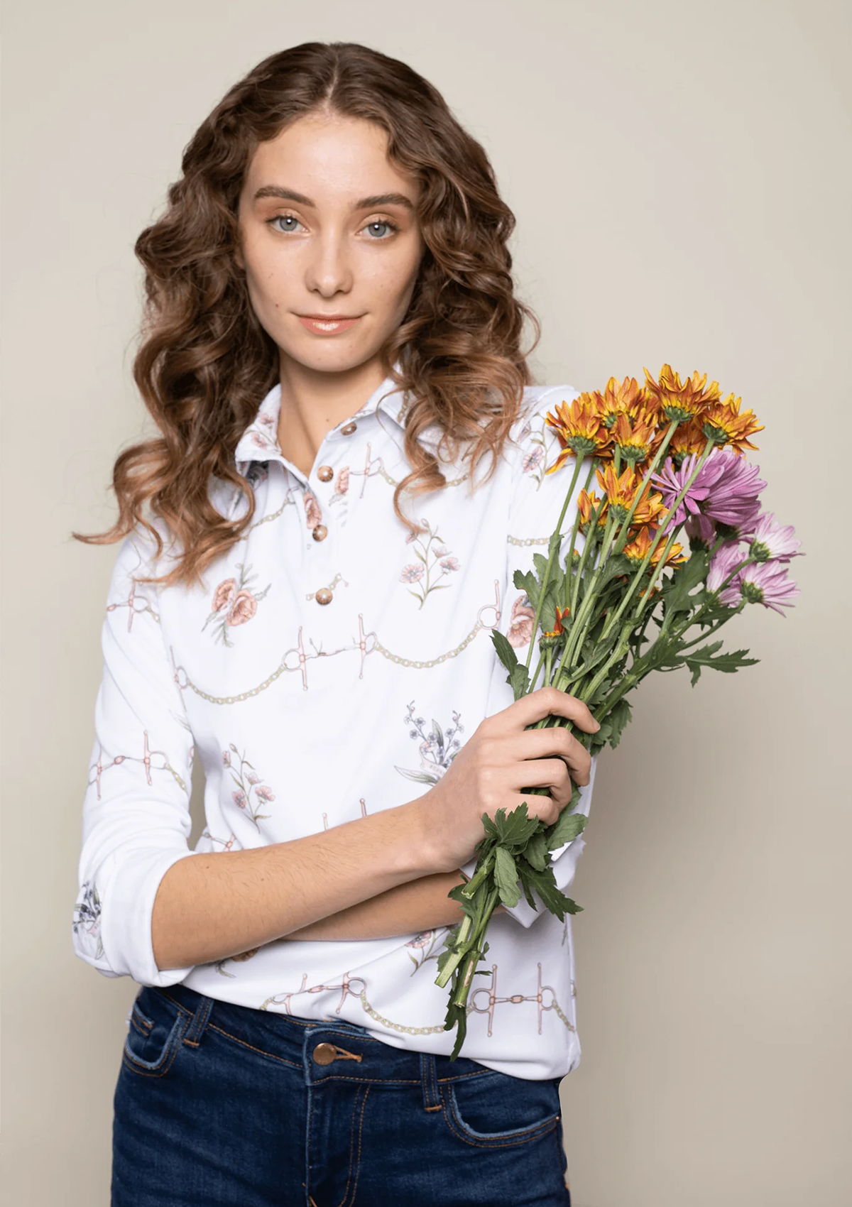 Pasture picnic Polo-Shirt Long Sleeve | Fleurs natural | Hig-tech - Rönner