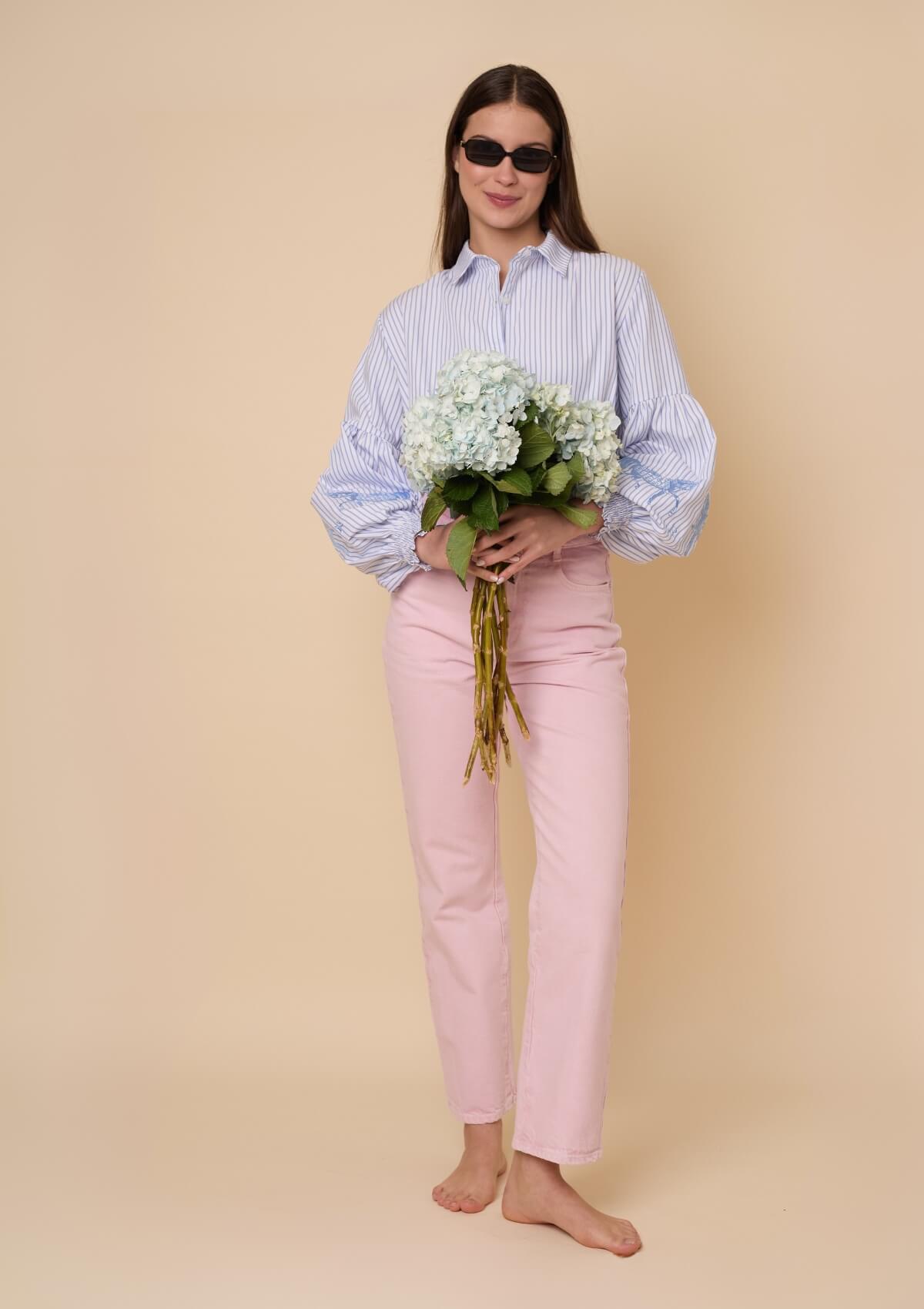 Annie Shirt Embroidered | Blue & White Stripes