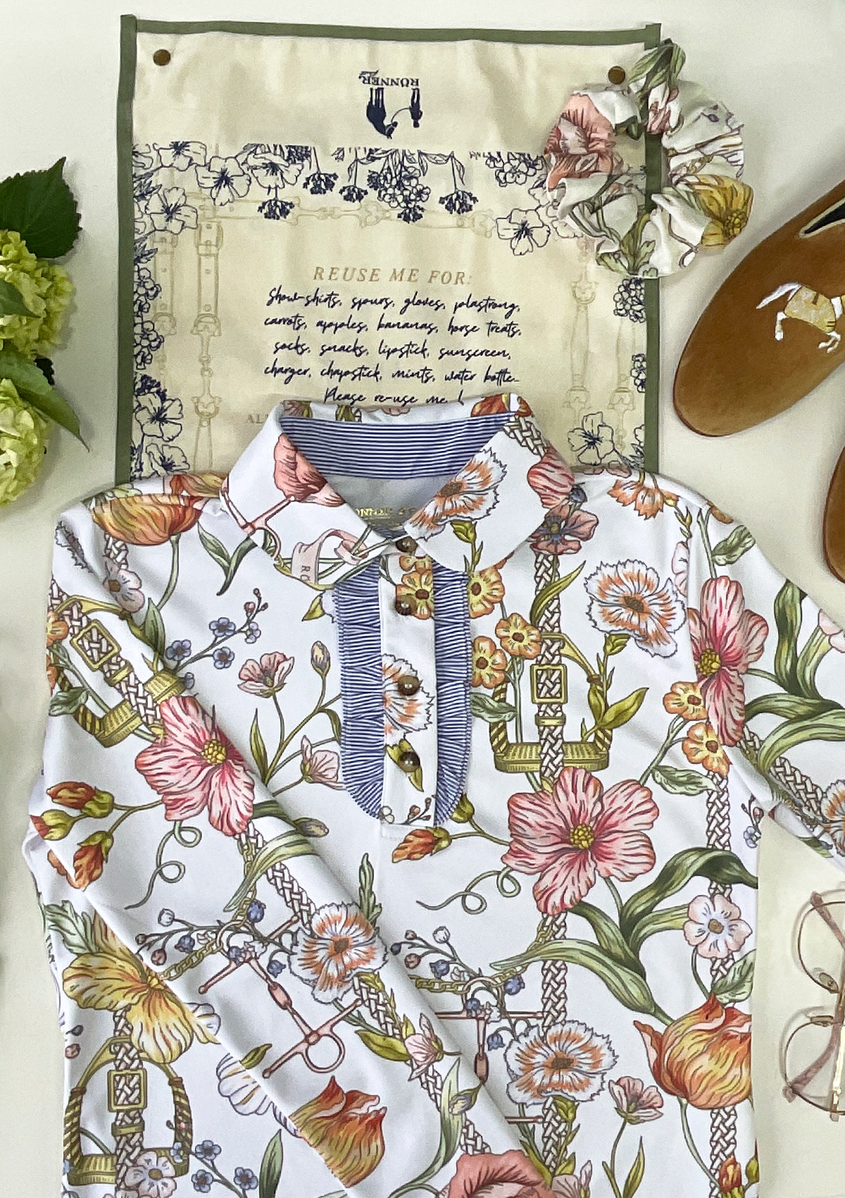 Prairi Polo-Shirt Long Sleeve | Botany Print Blanc | Hig-tech - Rönner