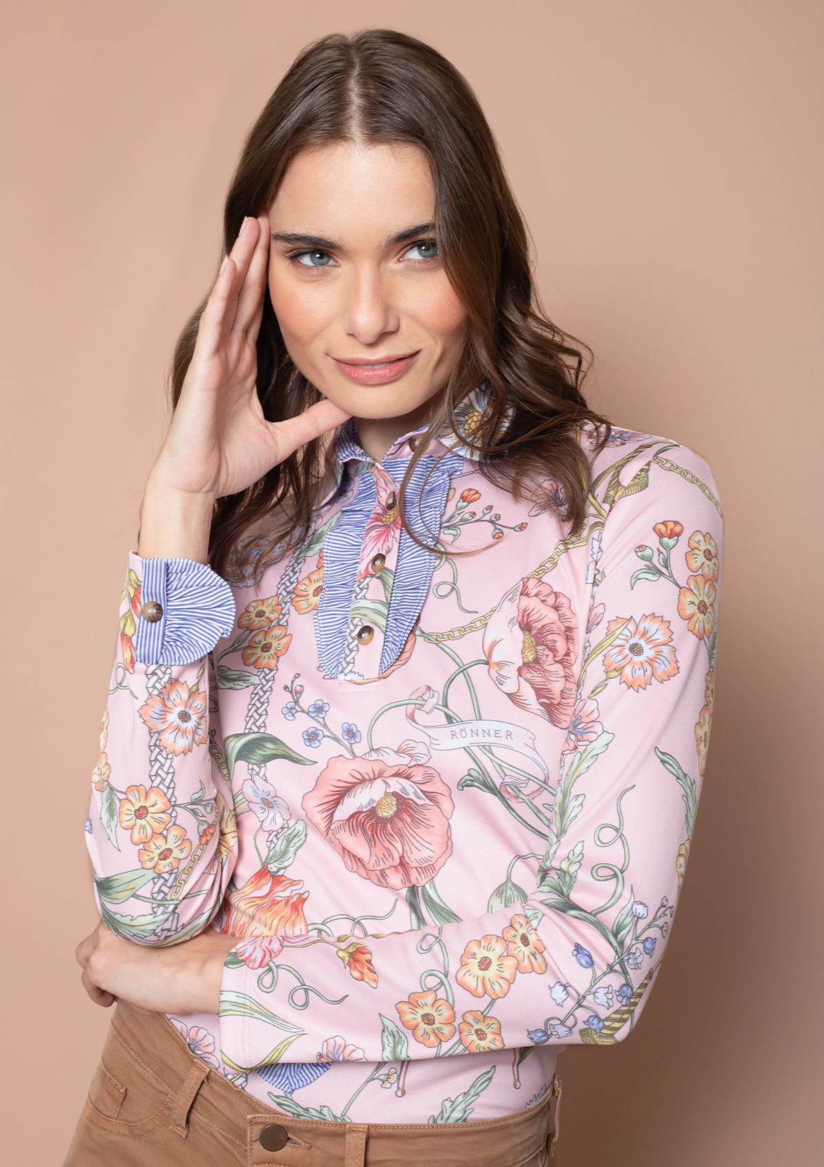 Prairi Polo-Shirt Long Sleeve | Botany Print Rose - Rönner