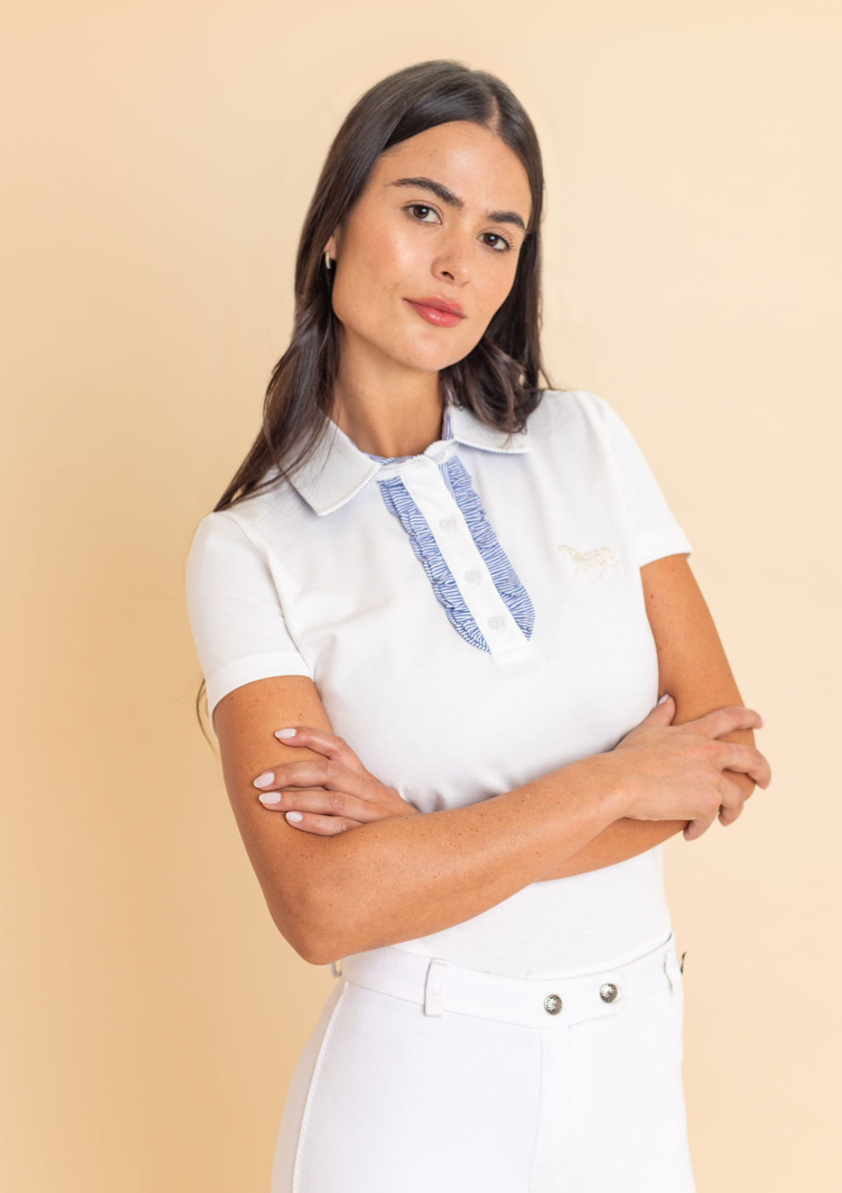 Prairi Polo-Shirt | Long Sleeve | White & Stripes