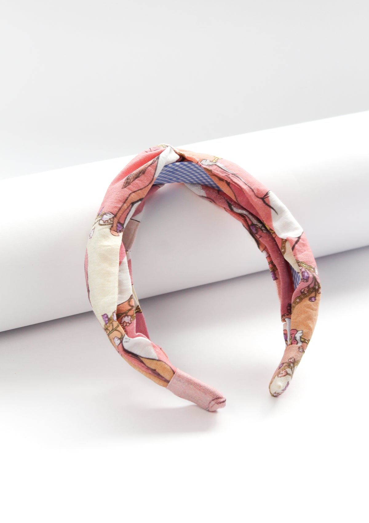 Printed Linen Knotted Hairband | Geo Horses Pink