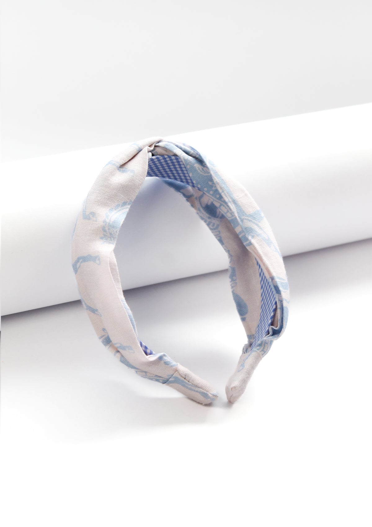 Printed Linen Knotted Hairband | Blossomare Print | Light Blue