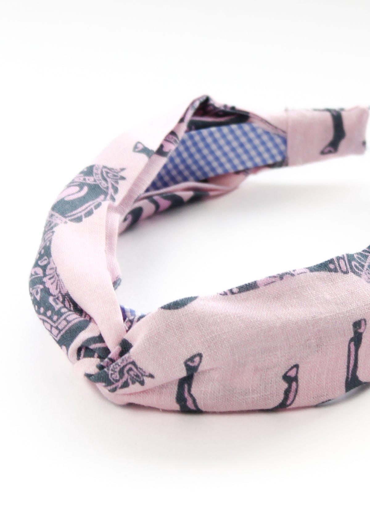 Printed Linen Knotted Hairdband | Blossomare Print Pink & Navy