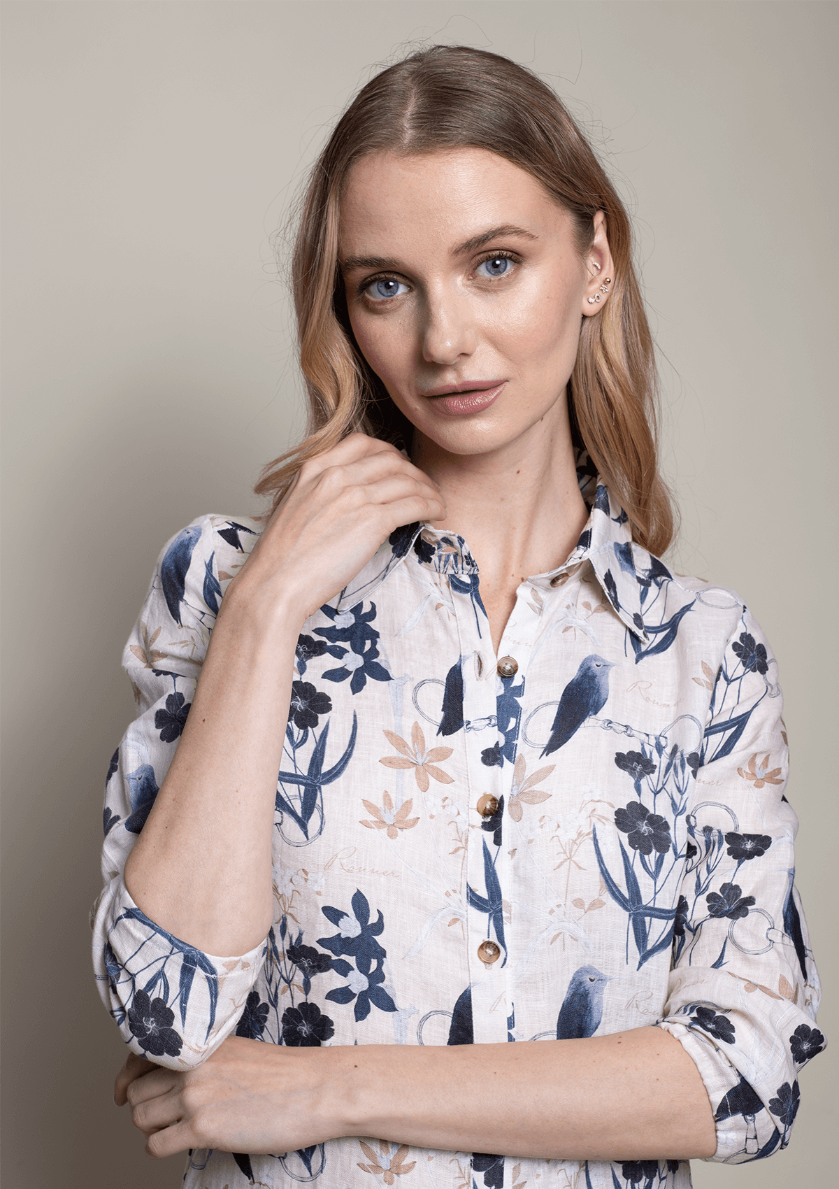 Basic Linen Shirt | Bloom Print | Celeste