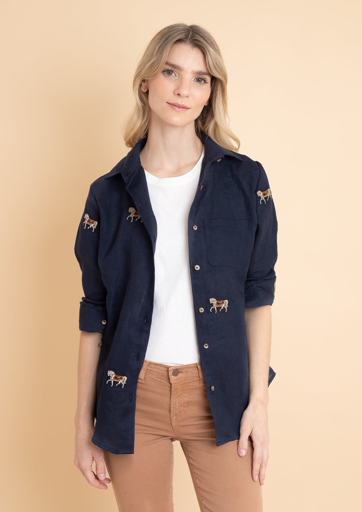 Sundown Linen Shirt | Long Sleeve | Embroidered | Cream