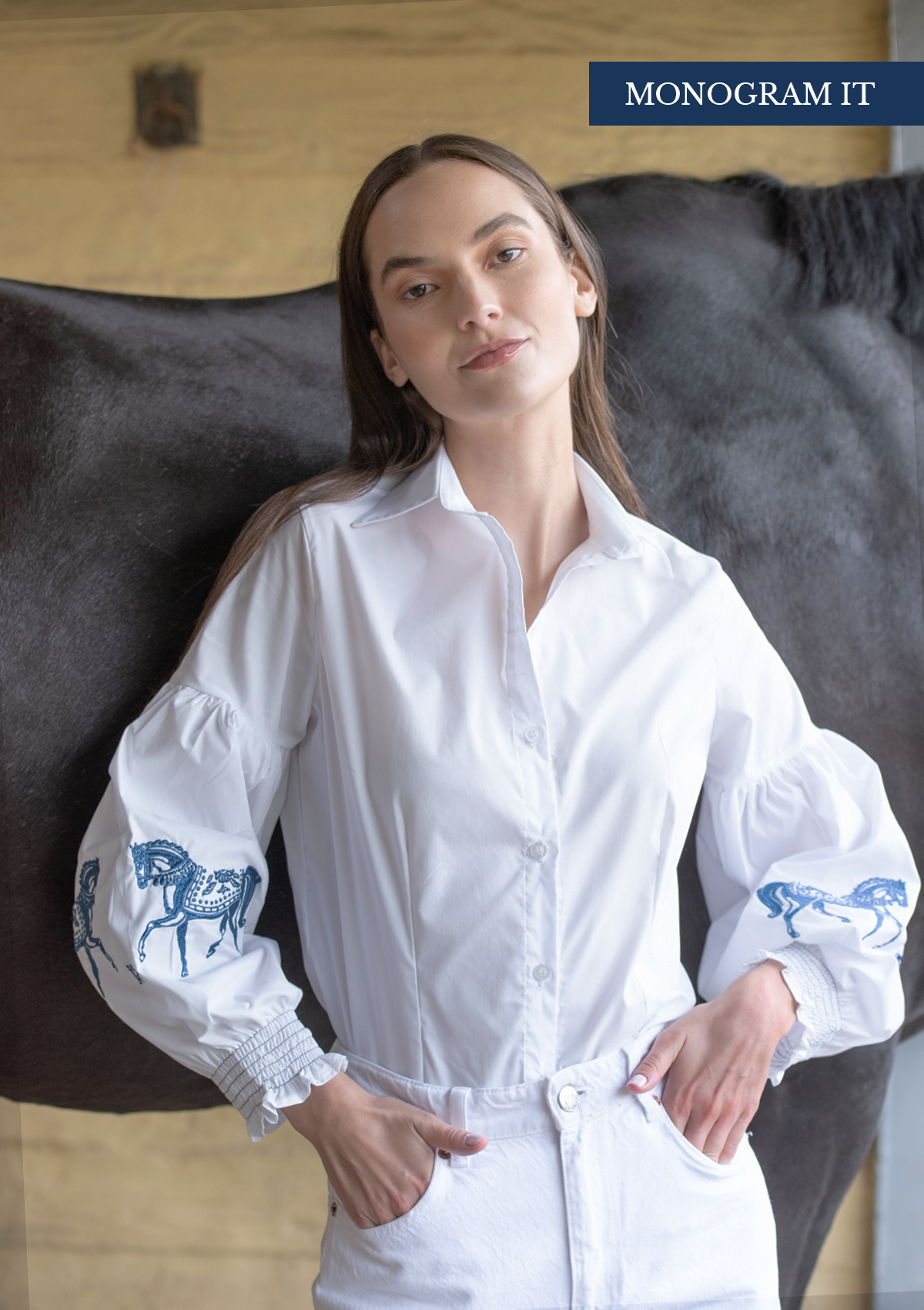 Annie Shirt Embroidered | White & Blue