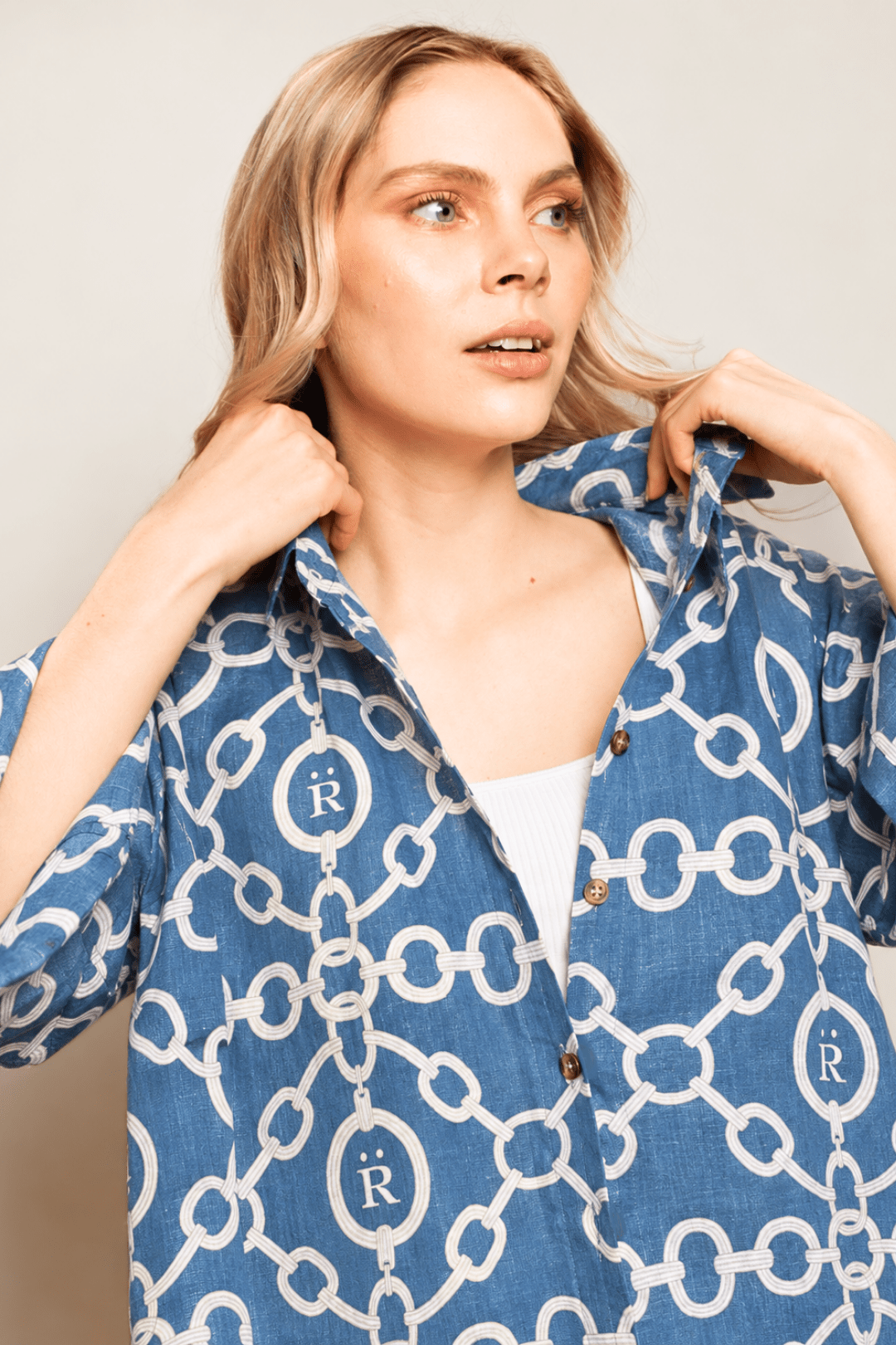 Aros | Magnolia Oversized Linen Shirt - RönnerBlouseBlue Sky