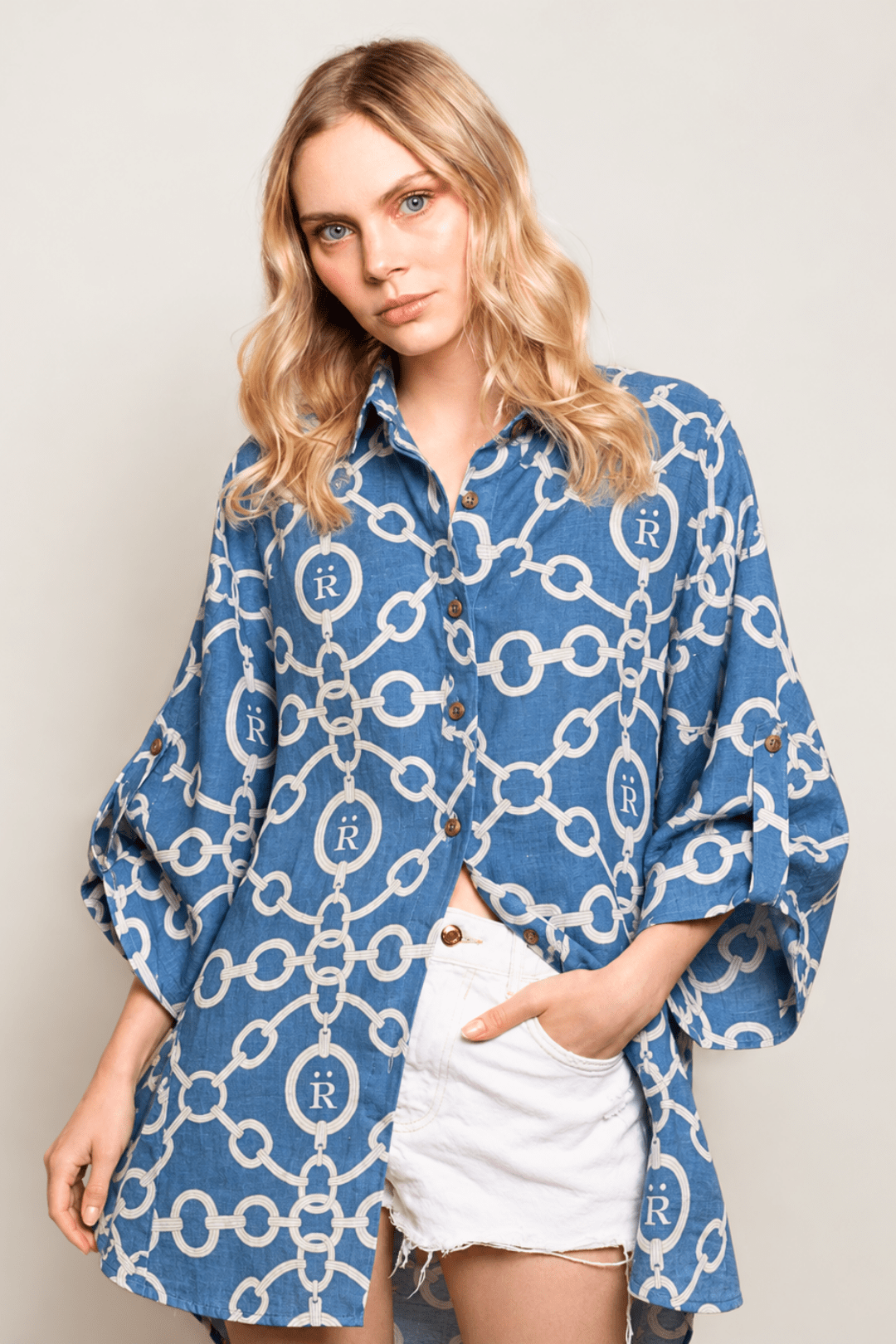 Aros | Magnolia Oversized Linen Shirt - RönnerBlouseBlue Sky