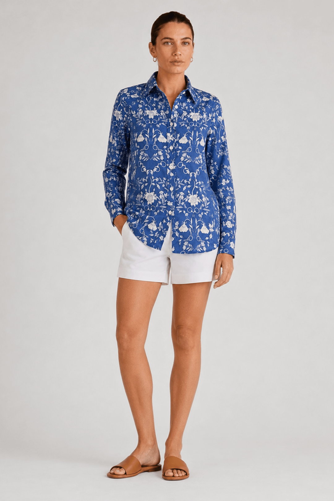Basic Linen Shirt | Bridle Botanica Print - RönnerRoyal Blue