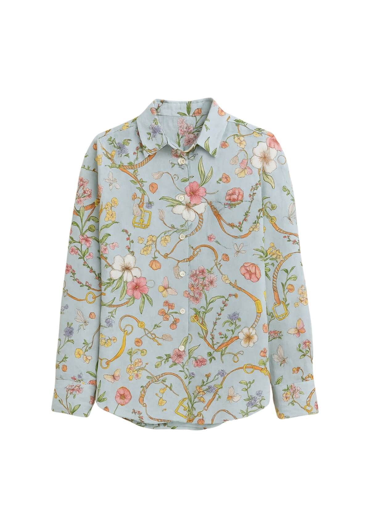 Basic Linen Shirt | Herbaria Print | Aqua