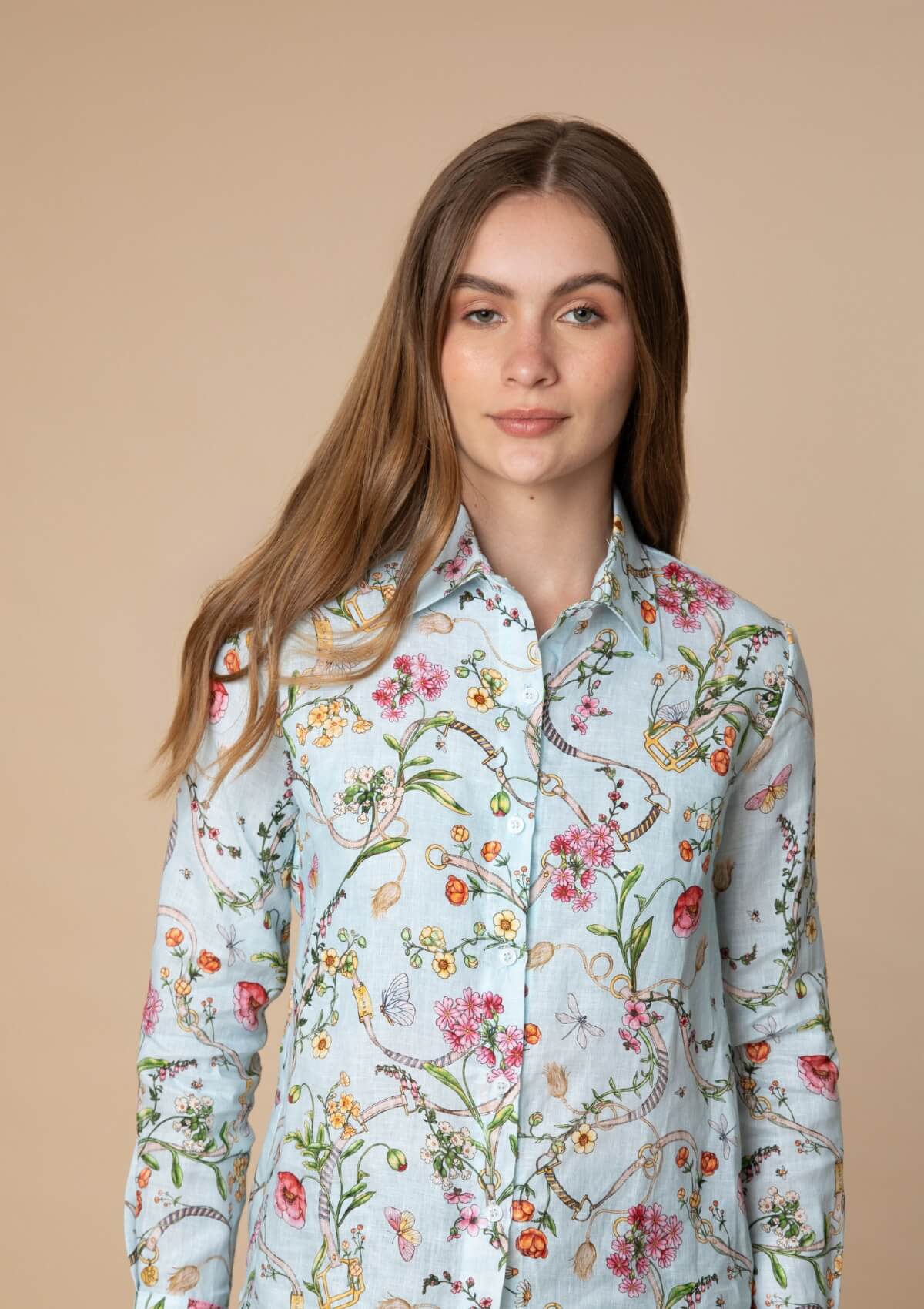 Basic Linen Shirt | Herbaria Print | Aqua