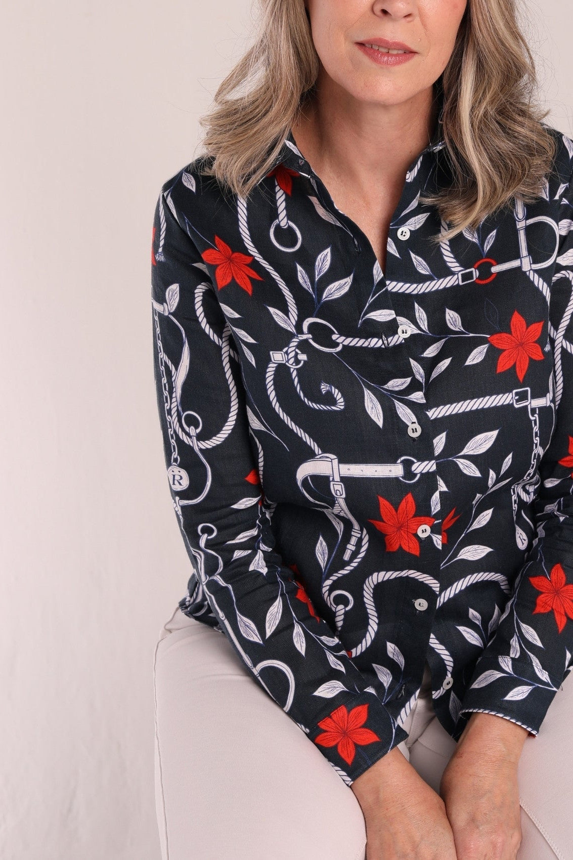 Basic Linen Shirt | Navy Ropes Print - RönnerXS