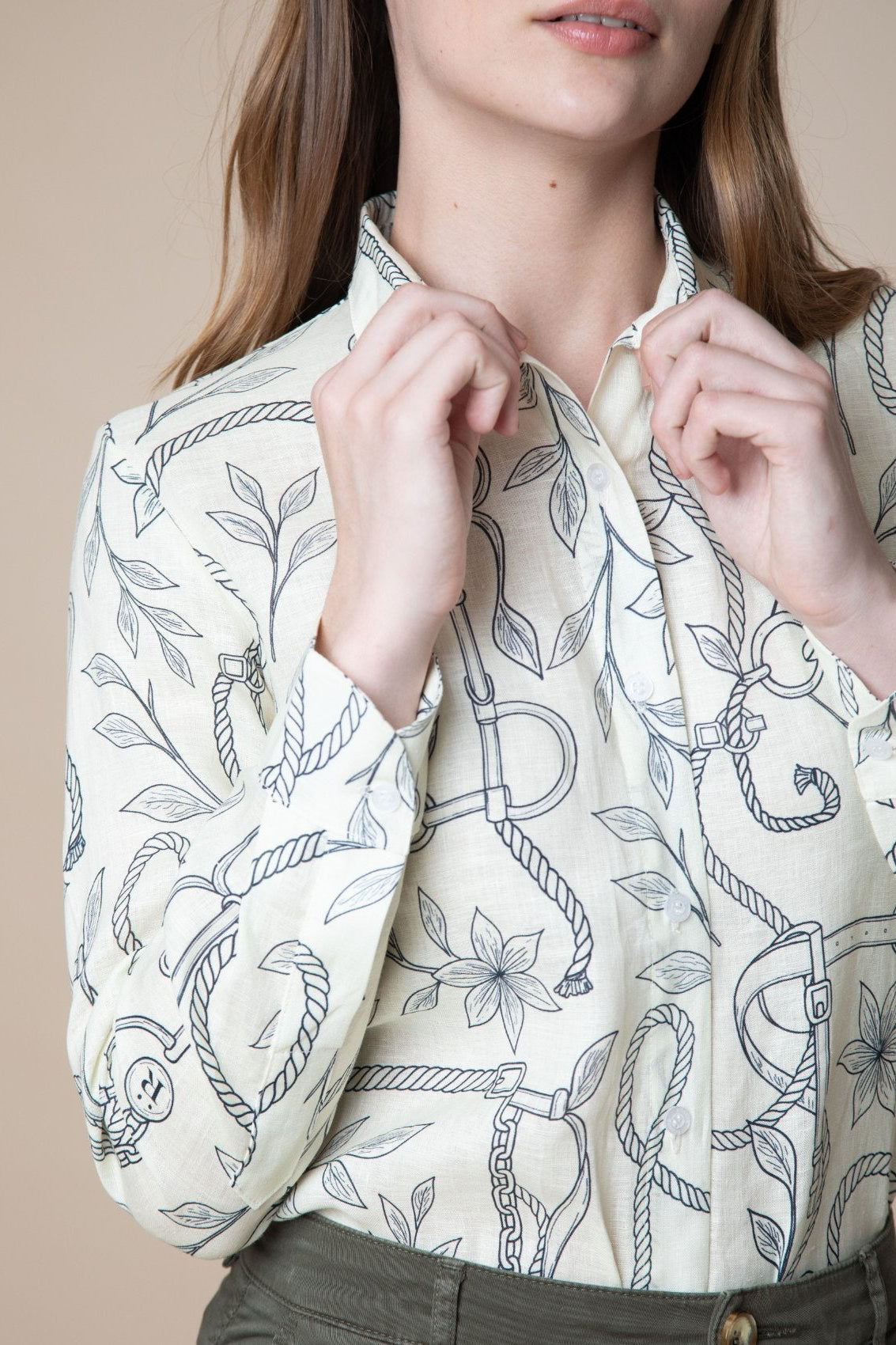 Basic Linen Shirt Ropes Print - RönnerEcru