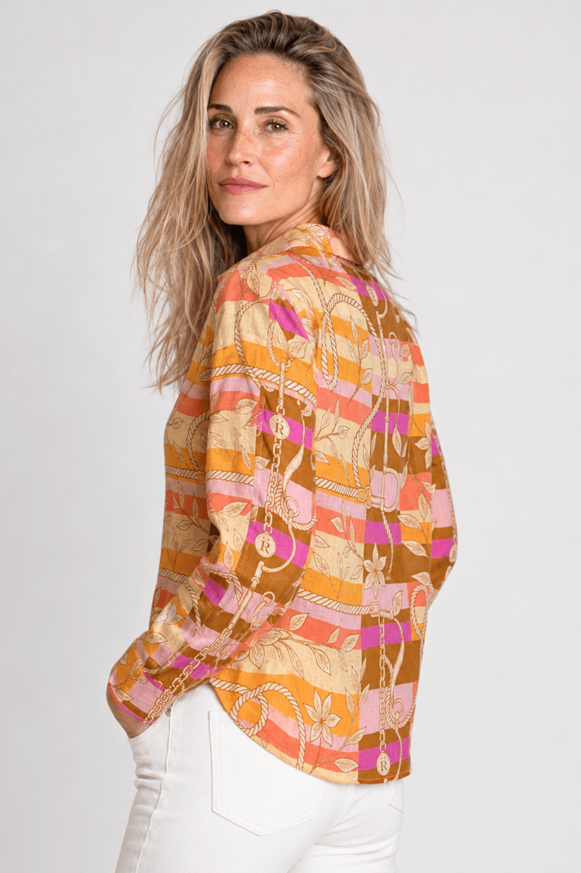 Basic Linen Shirt – Seabreeze Blue Ropes Print - RönnerXS