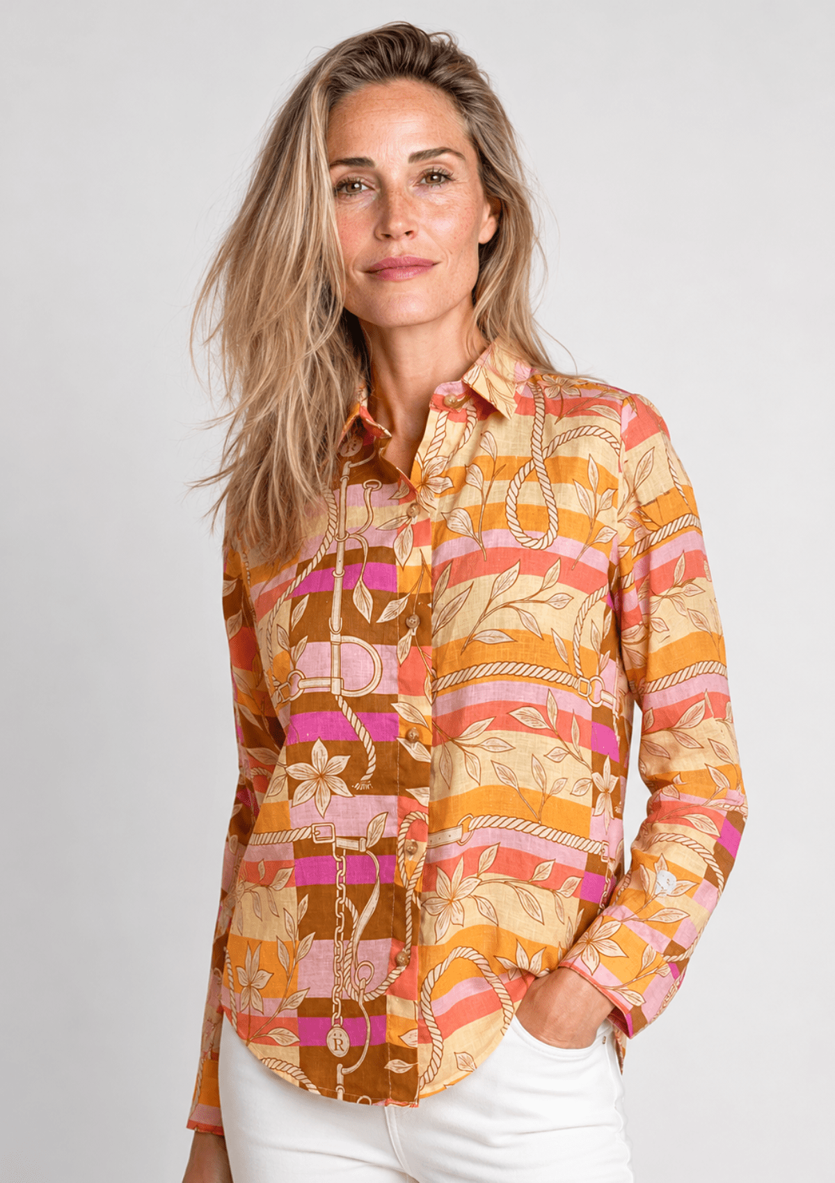 Basic Linen Shirt – Seabreeze Blue Ropes Print - RönnerXS