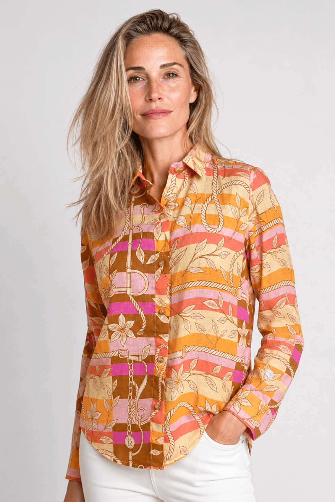 Basic Linen Shirt – Seabreeze Blue Ropes Print - RönnerXS