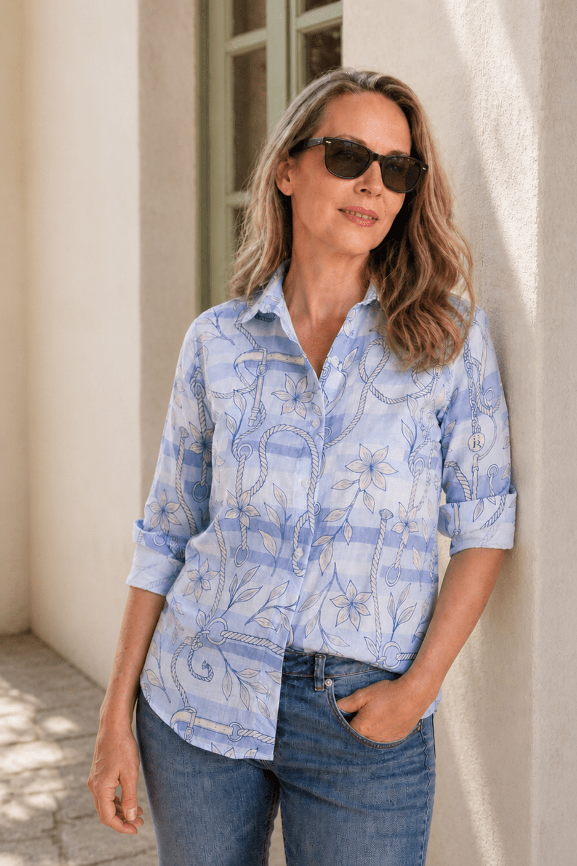 Basic Linen Shirt – Seabreeze Blue Ropes Print - RönnerXS