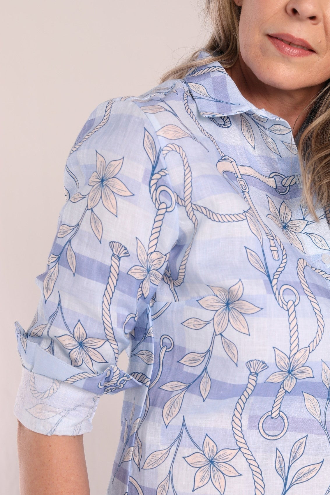 Basic Linen Shirt – Seabreeze Blue Ropes Print - RönnerXS