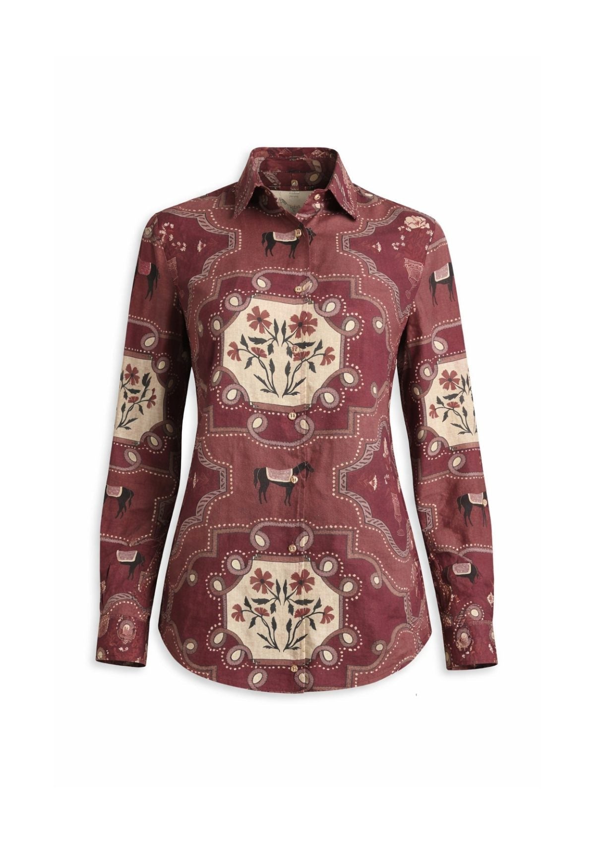 Basic Linen Shirt | Veranda Print | Burgundy - RönnerShirtS