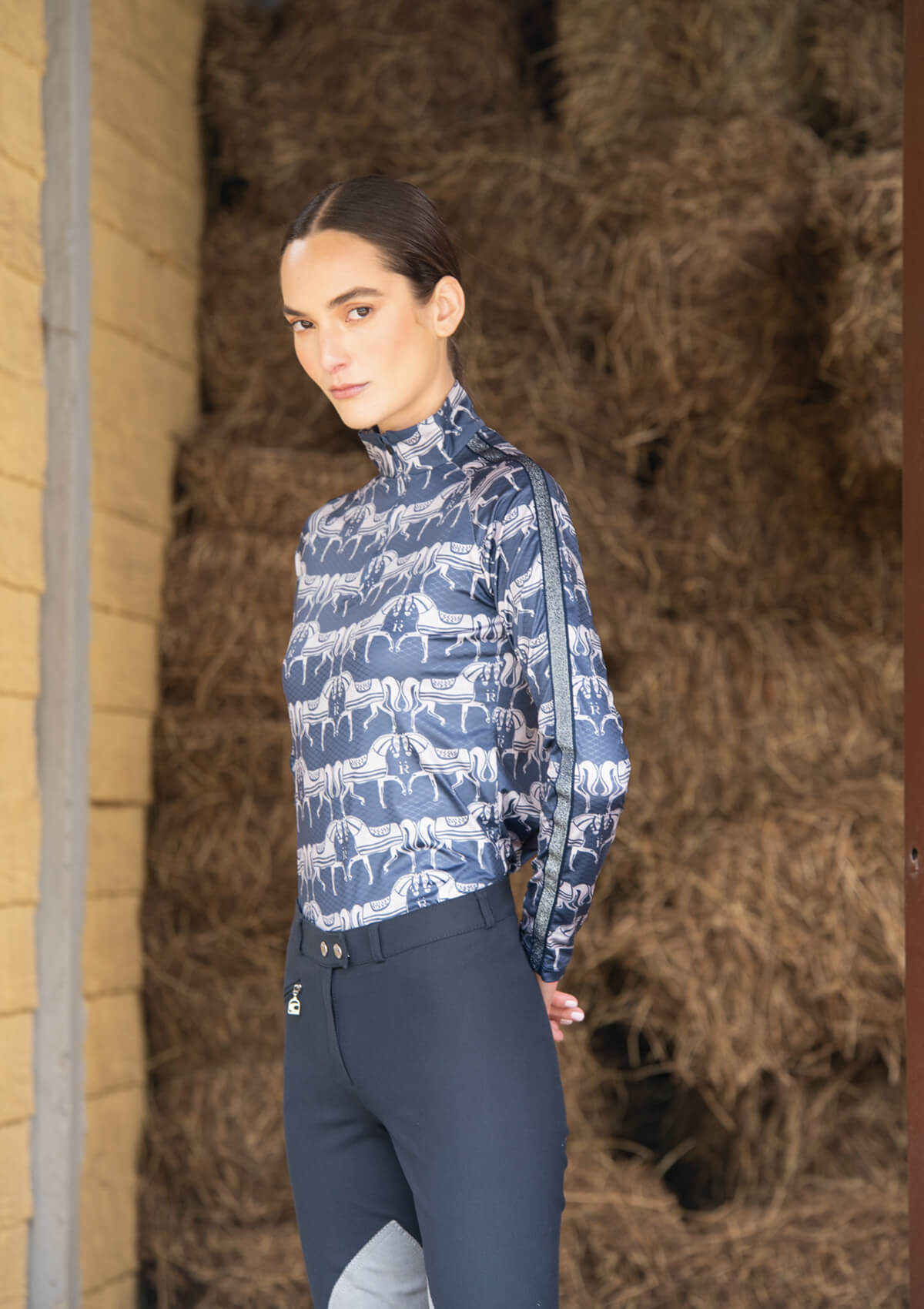 Plume Quarter-Zip | Long Sleeve | Steed Print | Shadow Blue