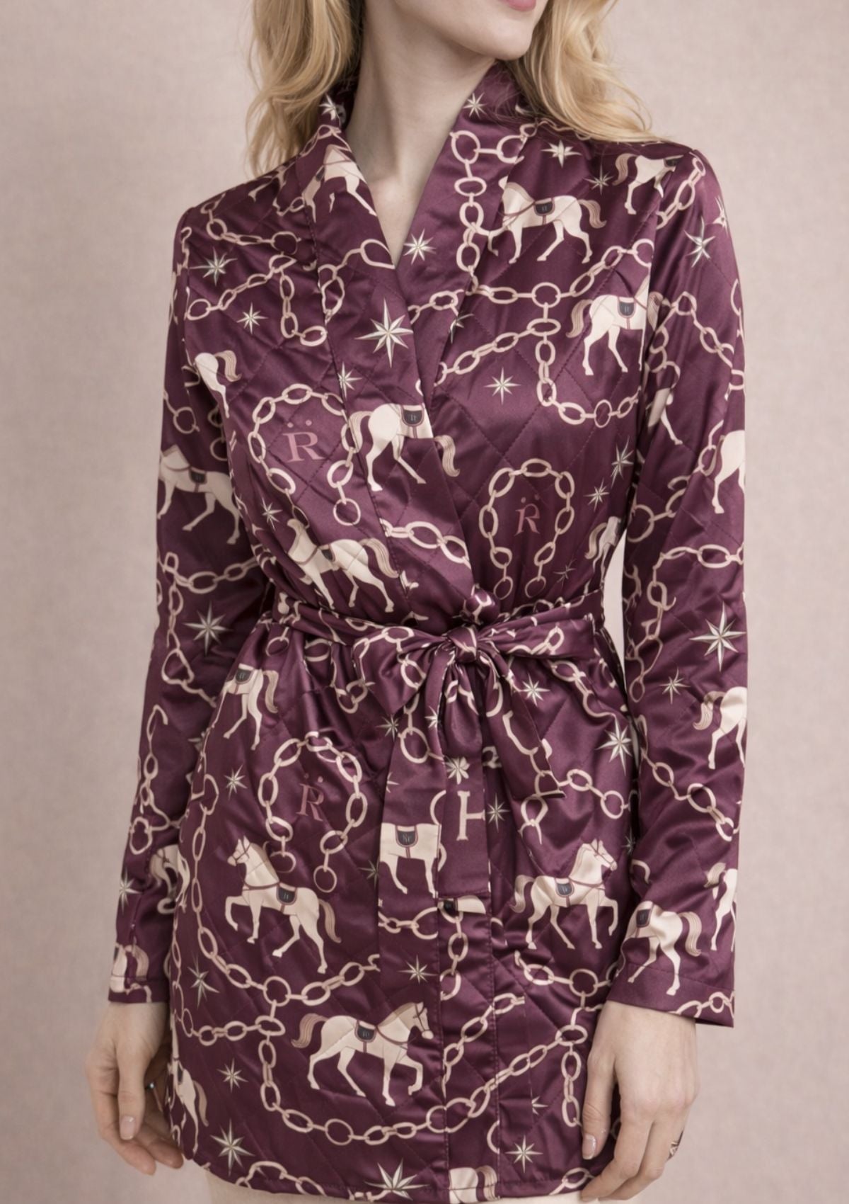 Celeste Quilted Robe | Long Sleeve | Magical Horse Print | Wine - RönnerS