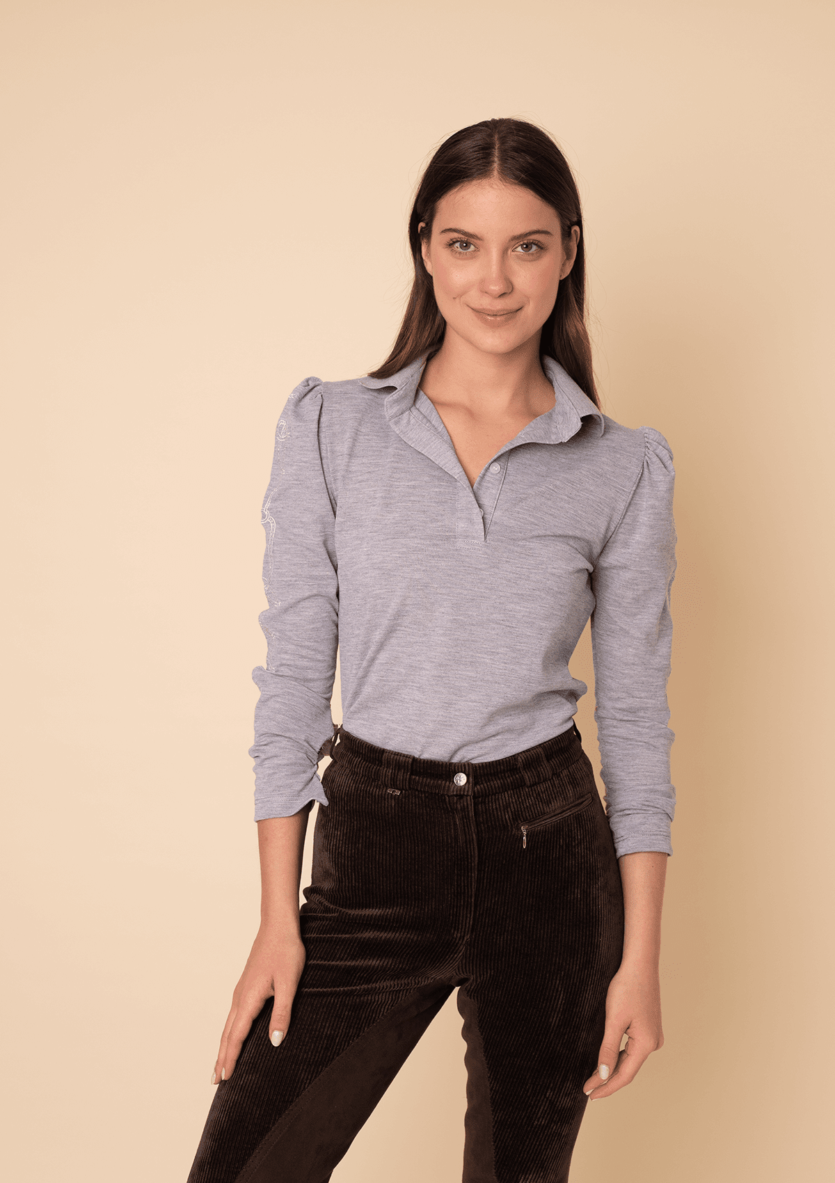 Elise Polo | Long Sleeves Embroidered | Grey - RönnerPolo ShirtXS