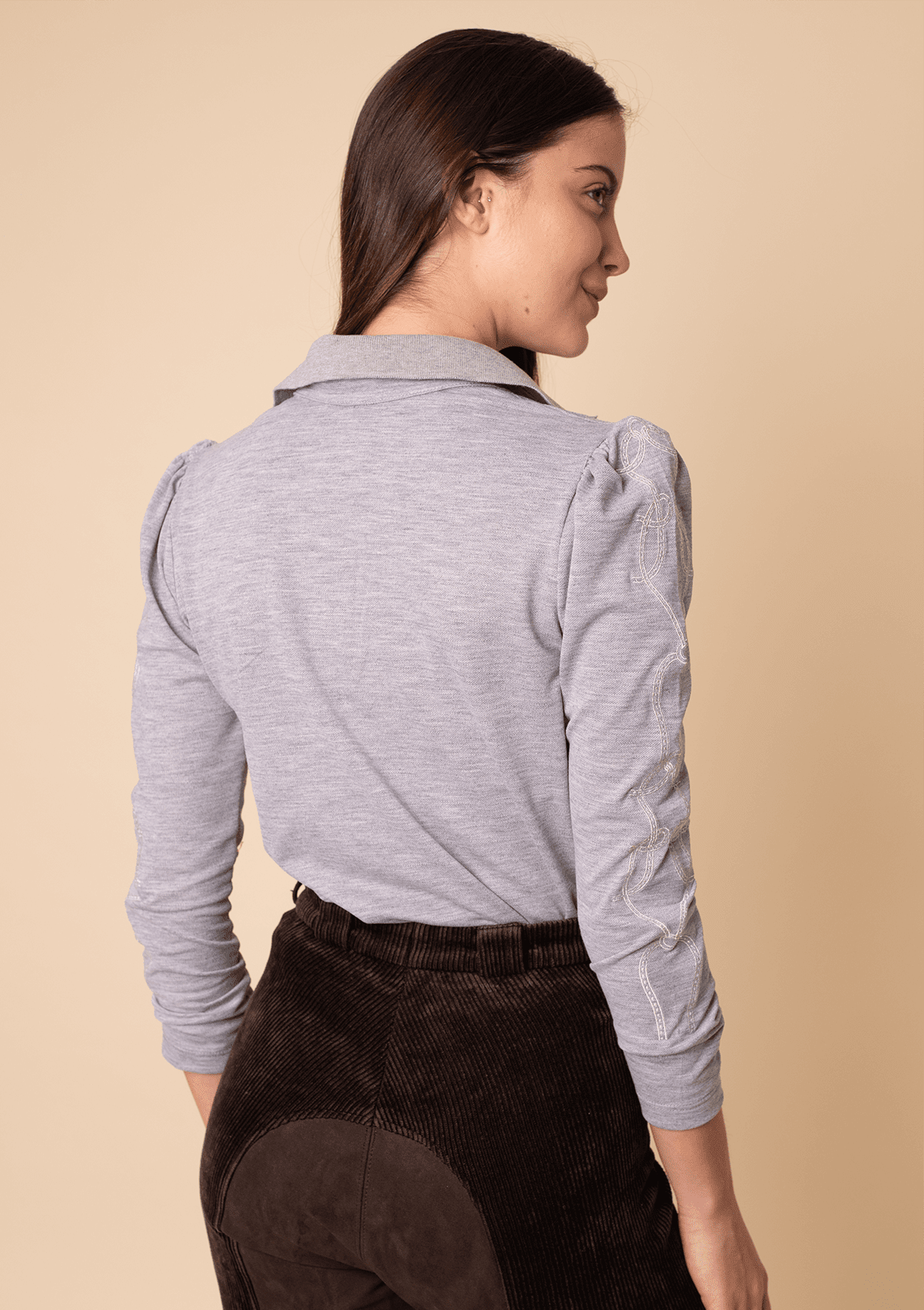 Elise Polo | Long Sleeves Embroidered | Grey - RönnerPolo ShirtXS